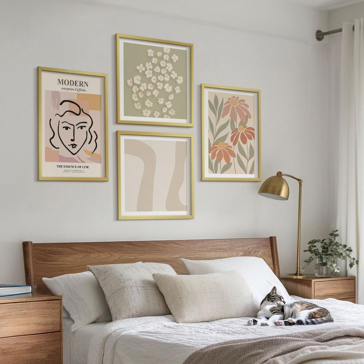 BILDER SET 4er Set - 50x50 cm & 40x60 cm Goldrahmen - Moderne abstrakte Frau - Goldfarben, Kunststoff (50/50cm) - TULUP