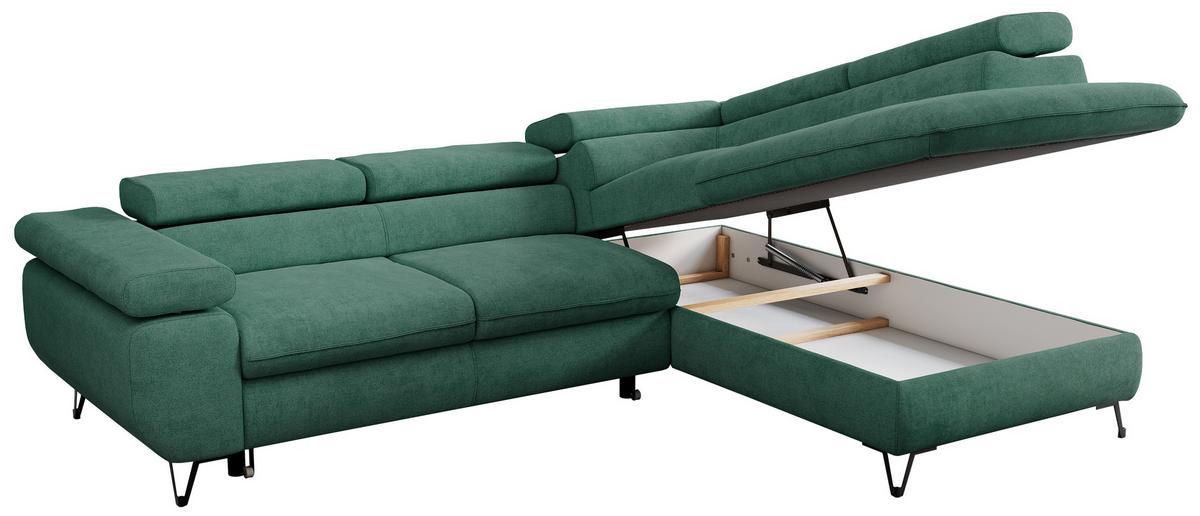 ECKSOFA PEDRO L Grün Struktur - Rechts Seite - Schwarz/Grün, Textil/Metall (273/208cm) - MKS