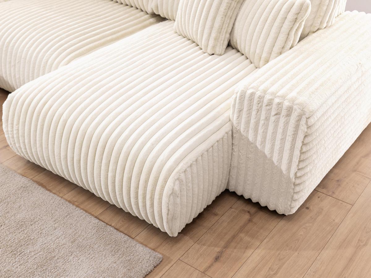 WOHNLANDSCHAFT Mollis Hellbeige Plüschcord im XXL-Format - Ottomane Rechts - Beige/Schwarz, Holz/Kunststoff (316/77/194cm) - S-Style Möbel