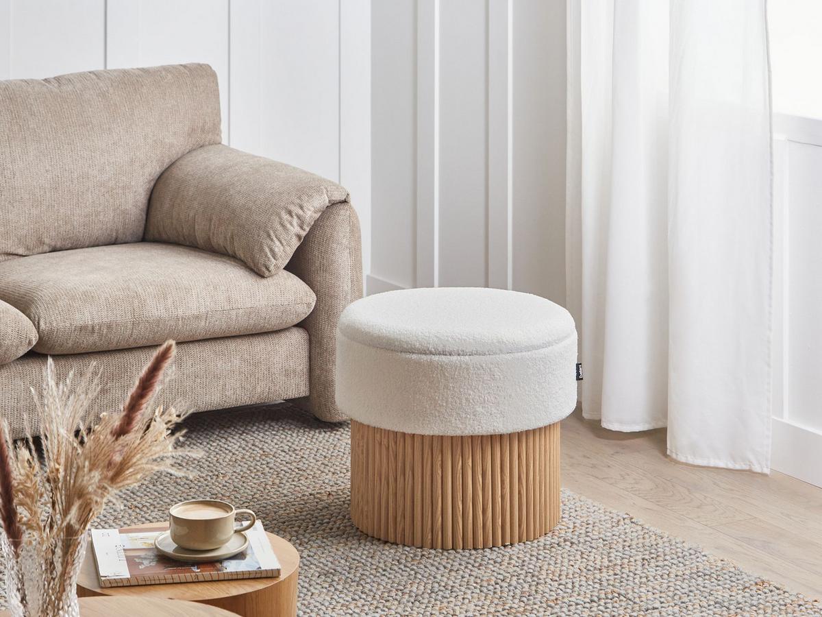POUF mit Stauraum Bouclé Cremeweiß Richey - Weiß, Textil (50/46/50cm) - Beliani