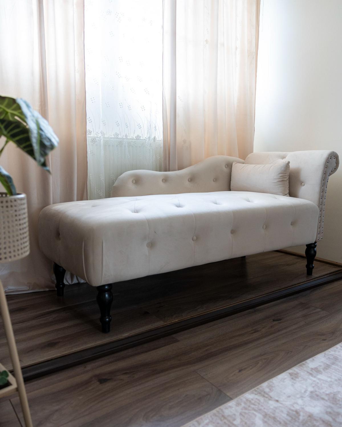 CHAISELONGUE-RECHTSSEITIGE Samtstoff Hellbeige Ivry - Beige/Schwarz, Textil (152/72/62cm) - Beliani