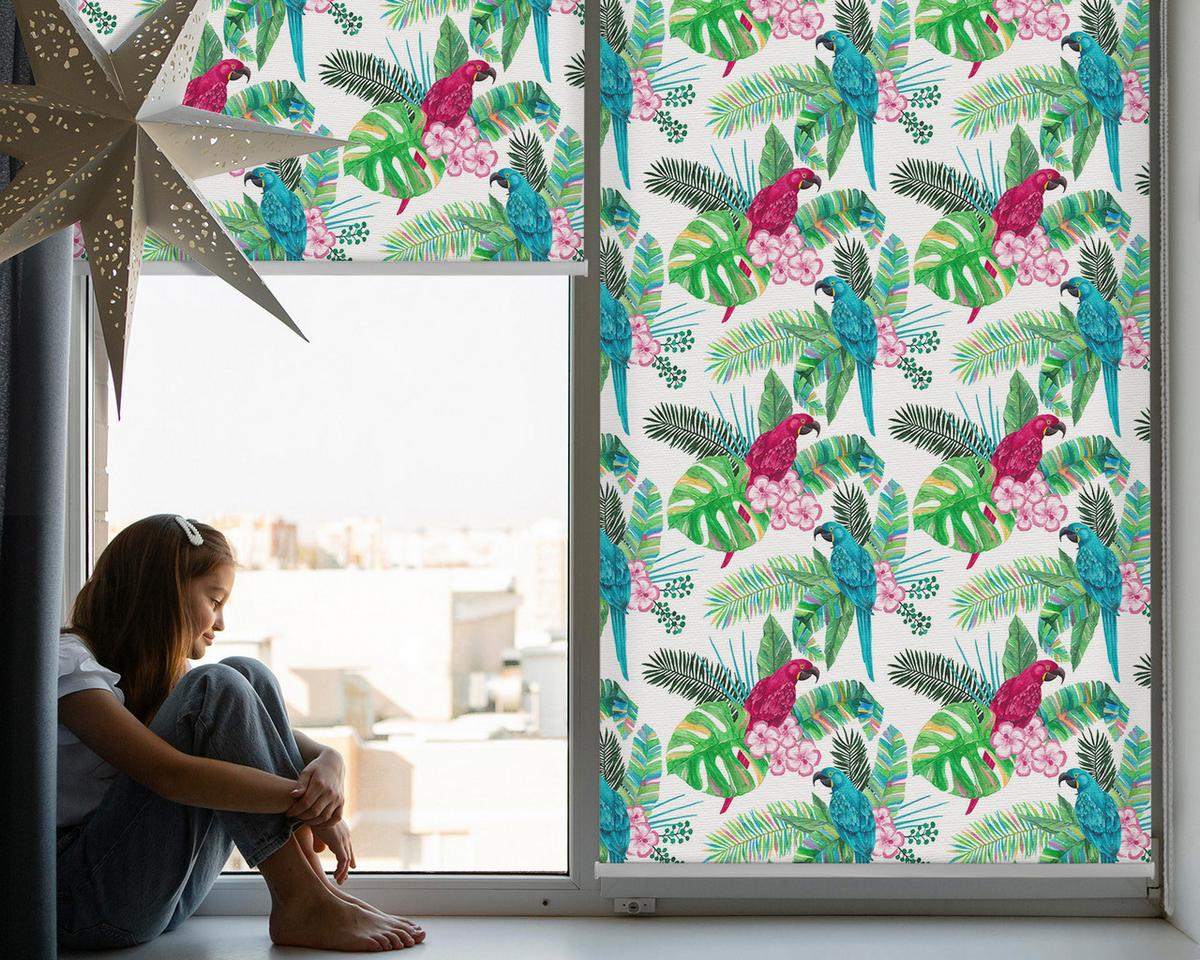 INNENROLLO - Fensterrollo - Rollo - 120x140 cm - Papageien - Blau, Kunststoff (120/140/0.5cm) - TULUP