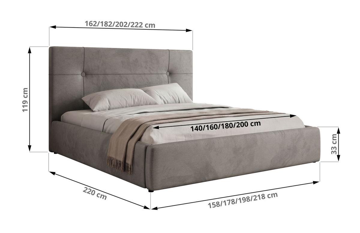 POLSTERBETT CALERIO CLASSIC 180/200 - Hellgrau Velvet - Matratze Pocket - Hellgrau/Schwarz, Kunststoff/Textil (180/200cm) - MKS
