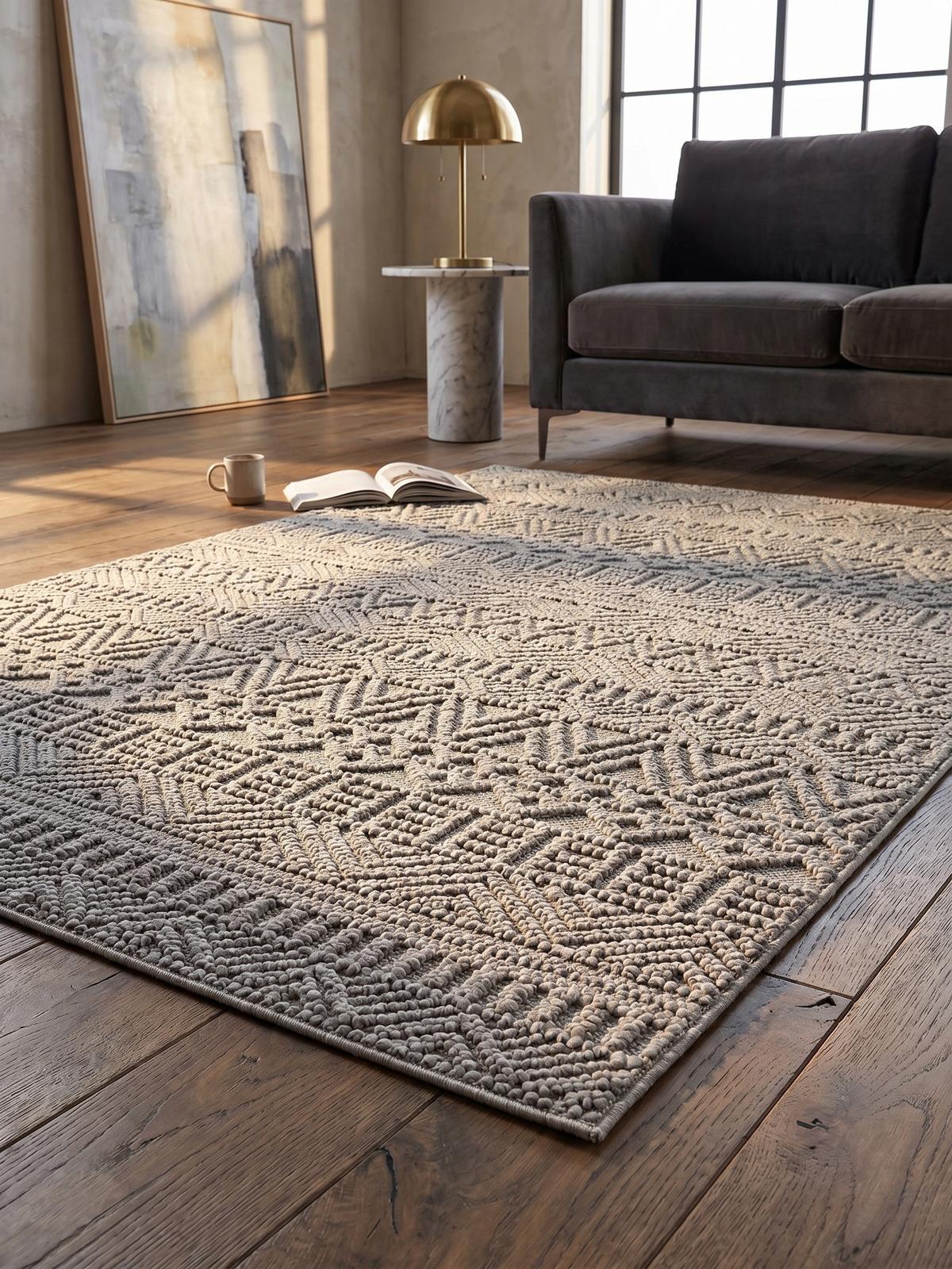 TEPPICH Flachgewebe LANGAU in Silber, mit Ethno-Streifen, 120 x 170 cm - Silberfarben, Textil (120/170cm) - KADIMA DESIGN