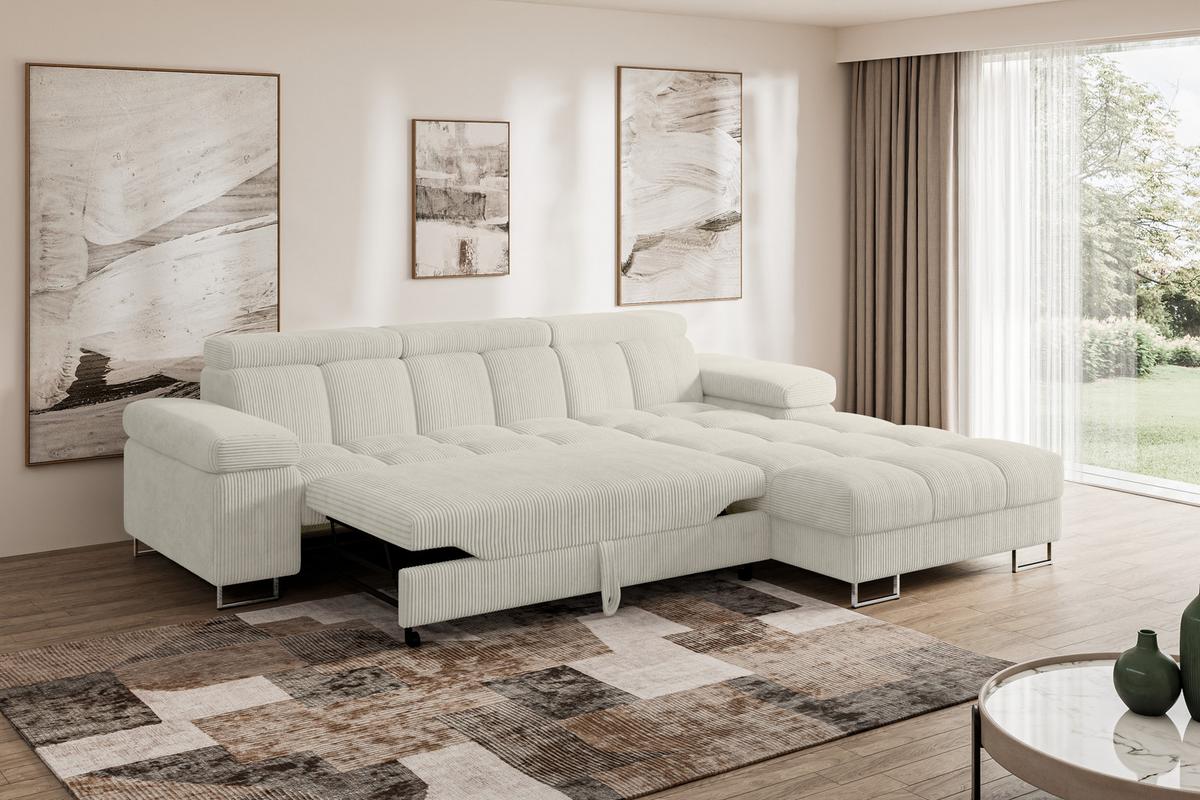 ECKSOFA mit Schlaffunktion Ottomane Rechts COMA L 271x203x79 Creme Cord - Mokka, Holzwerkstoff/Textil (203/271cm) - ALTDECOR