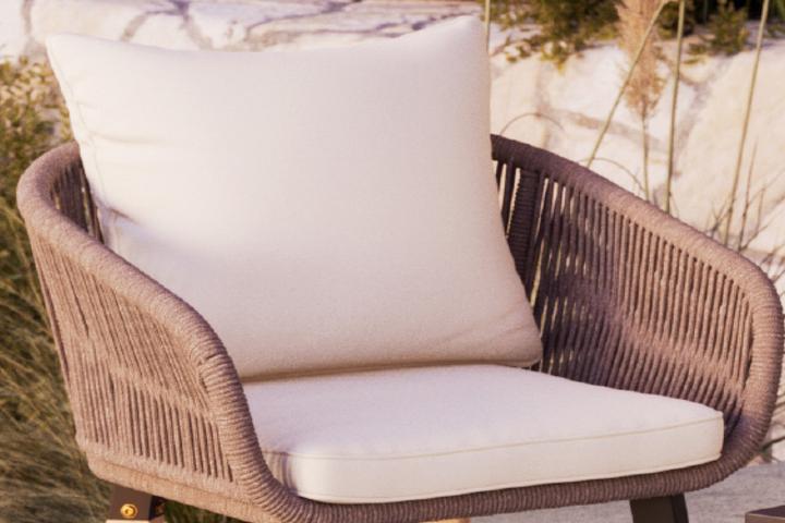 Loungegarnitur Kissen creme wetterfest Geflecht braun