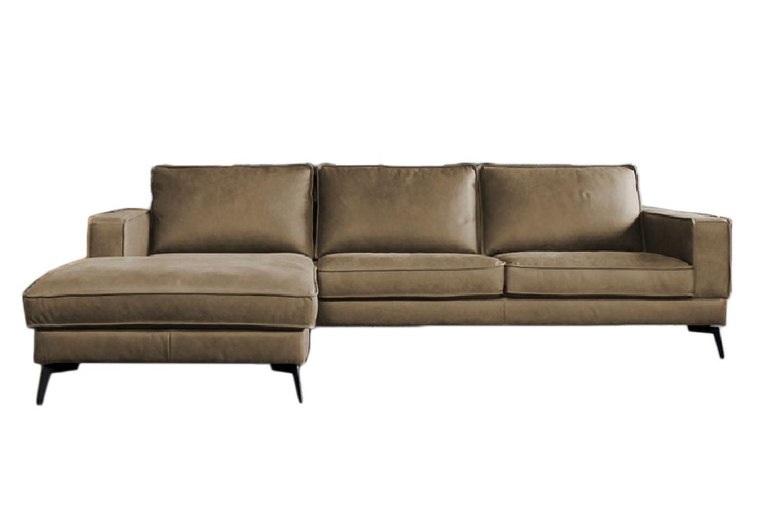 ECKSOFA BLOOM Beige Leder - Beige/Schwarz, Leder/Metall (276/177cm) - KAWOLA