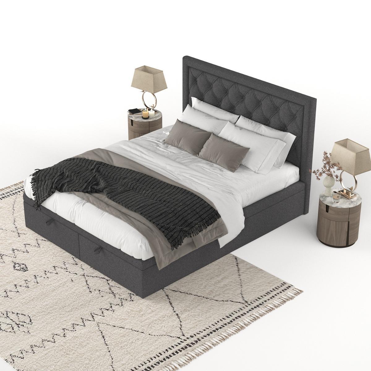 POLSTERBETT Nicobar mit Stauraum 160/200 cm Anthrazit im Megan Stoff - Anthrazit/Schwarz, Holz/Holzwerkstoff (160/200cm) - AltaBeds