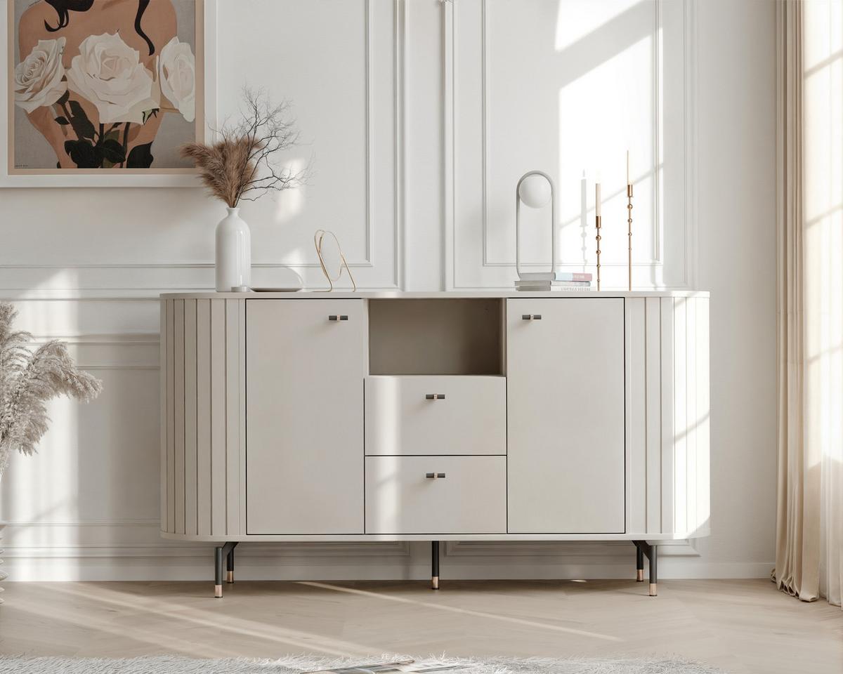 KOMMODE geriffelt, mit Fach, Kaschmir - Kaschmir, Holzwerkstoff (150/81/40cm) - Idohome