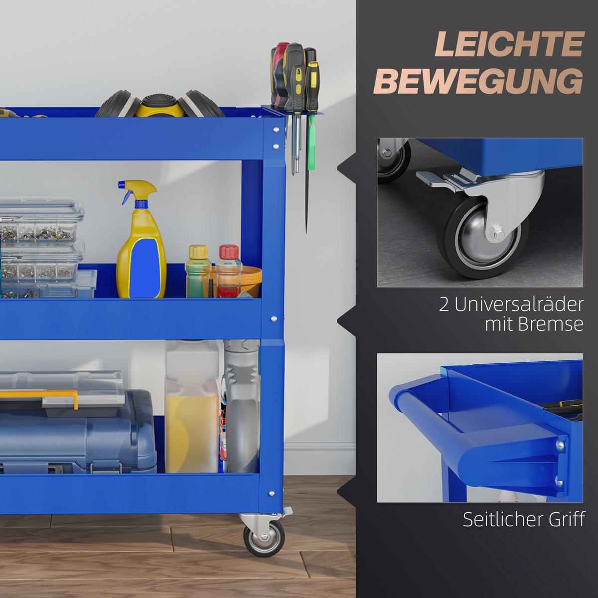 WERKSTATTWAGEN Stahl Blau - Blau, Metall (35.3/76/83cm) - DURHAND