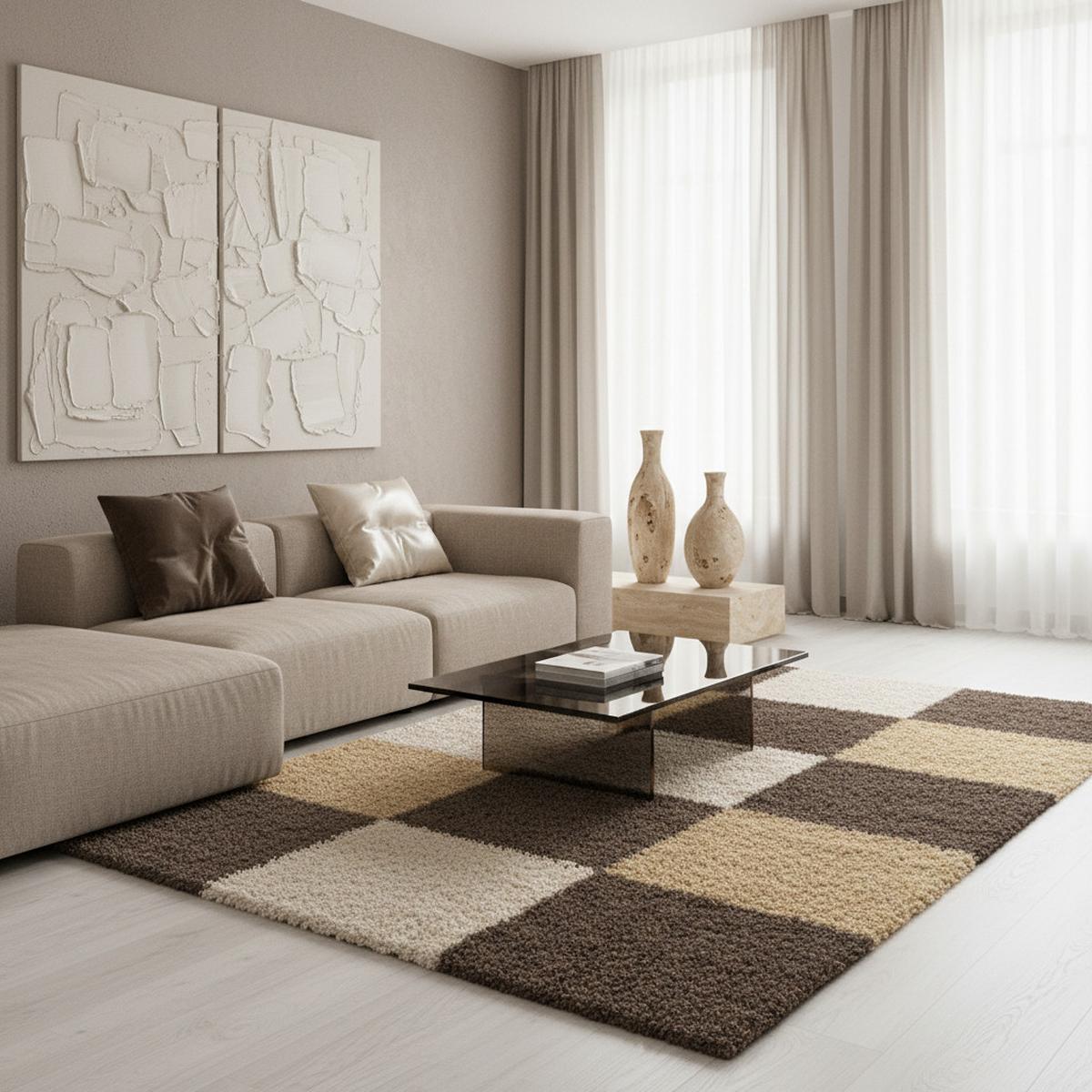 TEPPICH Hochflor RHEIN in Mokka, kariert, 120 x 170 cm - Braun, Textil (170/120cm) - KADIMA DESIGN