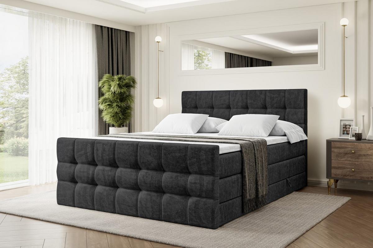 BOXSPRINGBETT BERO-Z KING - 200 x 200 - H3/H4 - Schwarz - Schwarz, Holzwerkstoff (200/200cm) - ALTDECOR
