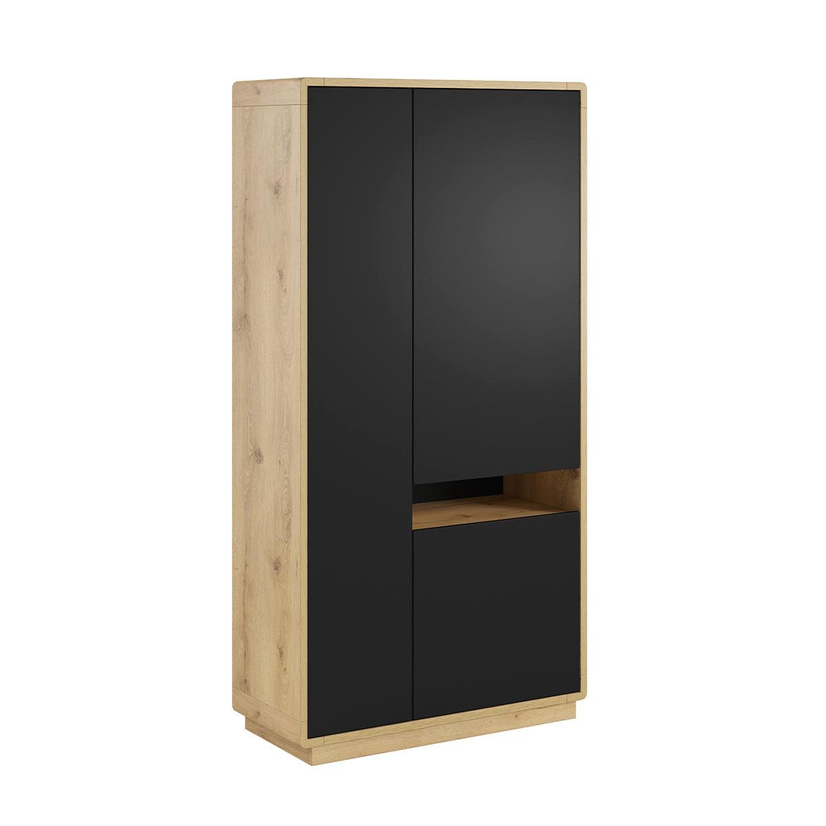 SCHRANK 3 Türen Raven Mattschwarz und Holz - Schwarz, Holzwerkstoff (92/181/40cm) - Petits-meubles