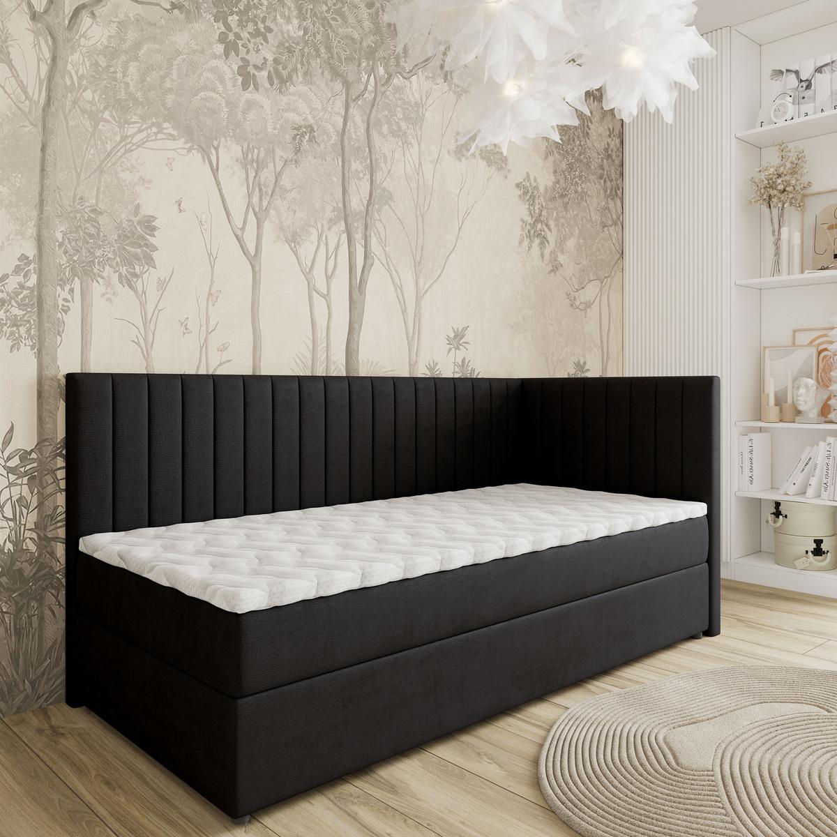 BOXBETT ARIS 100x200 cm mit Matratze und Topper, H2+H3 - Schwarz - Schwarz, Holz (100/200cm) - MASSENO
