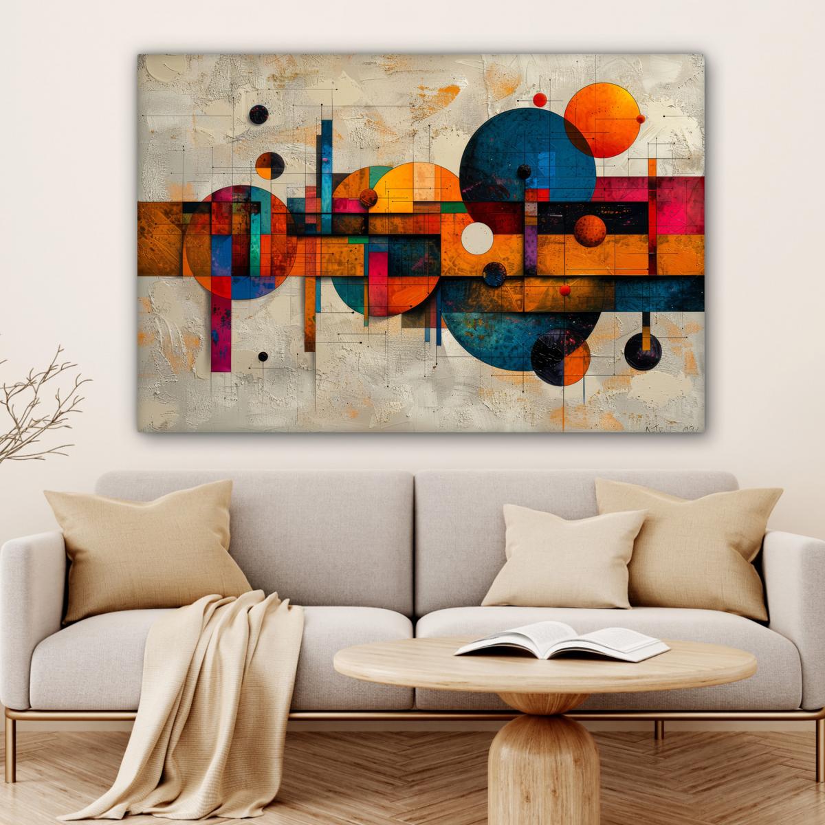 LEINWANDBILD Vintage - Moderne Kunst - Orange - Geometrische Formen XXL 150x100 cm - Multicolor, Textil (150/100cm) - MuchoWow