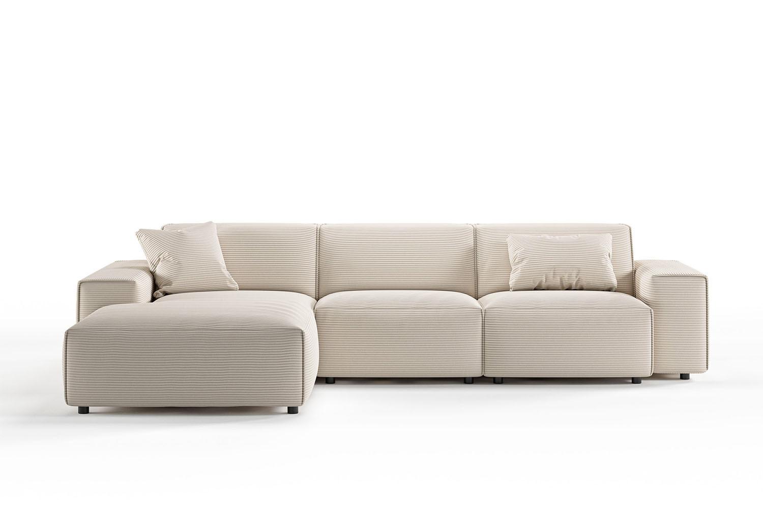 ECKSOFA RANI Cremeweiß Cord - Creme/Schwarz, Kunststoff/Textil (299/189cm) - KAWOLA