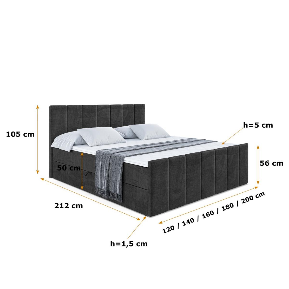 BOXBETT MOETI-Z - 120x200 cm - H3 - Schwarz - Schwarz, Holzwerkstoff (120/200cm) - ALTDECOR