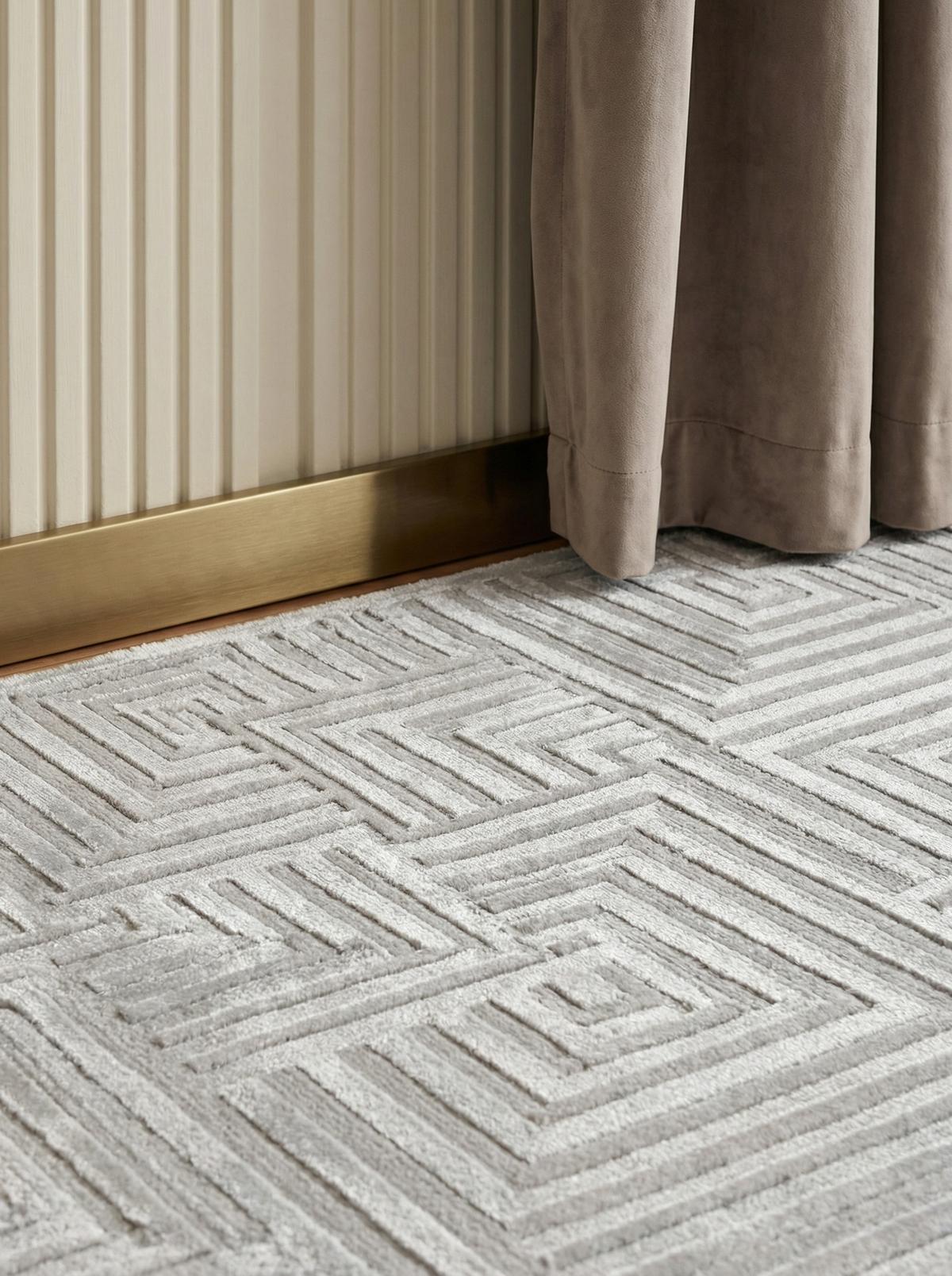 TEPPICH Kurzflor ILLER in Silber, mit 3D-Design, aus Jute, Florhöhe 12 mm, 140 x 200 cm - Silberfarben, Textil (140/200cm) - KADIMA DESIGN