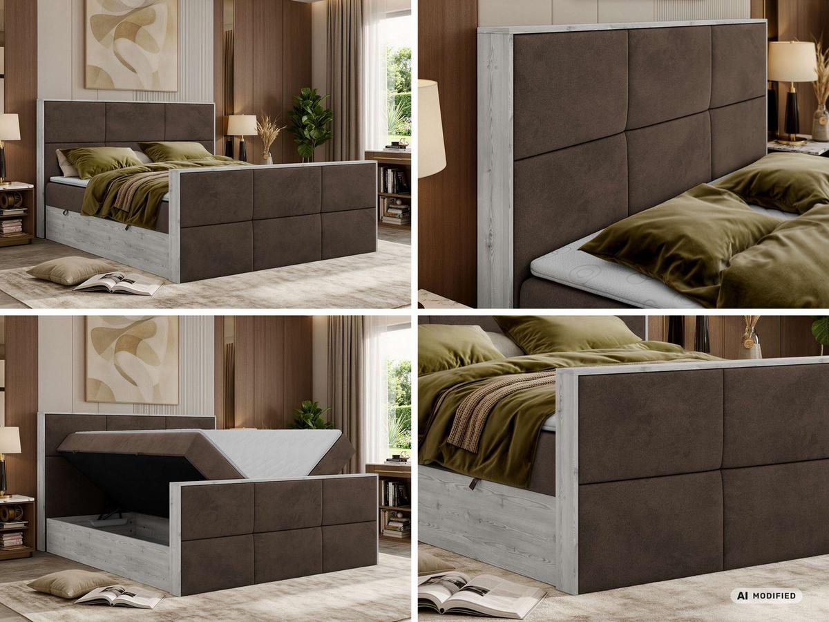 BOXBETT DELNOR DUO 200/200 - Braun Velvet - Topper T25 - H4 - Schwarz/Braun, Kunststoff/Textil (200/200cm) - MKS