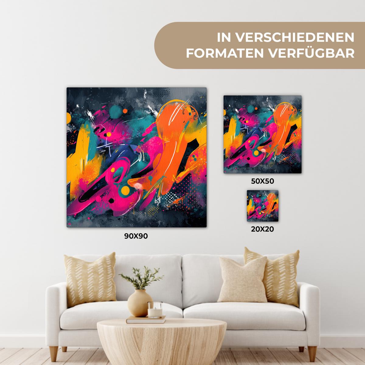 LEINWANDBILD Abstrakt - Graffiti - Farbenfroh - Farbspritzer Deko Wohnzimmer 20x20 cm - Multicolor, Textil (20/20cm) - MuchoWow