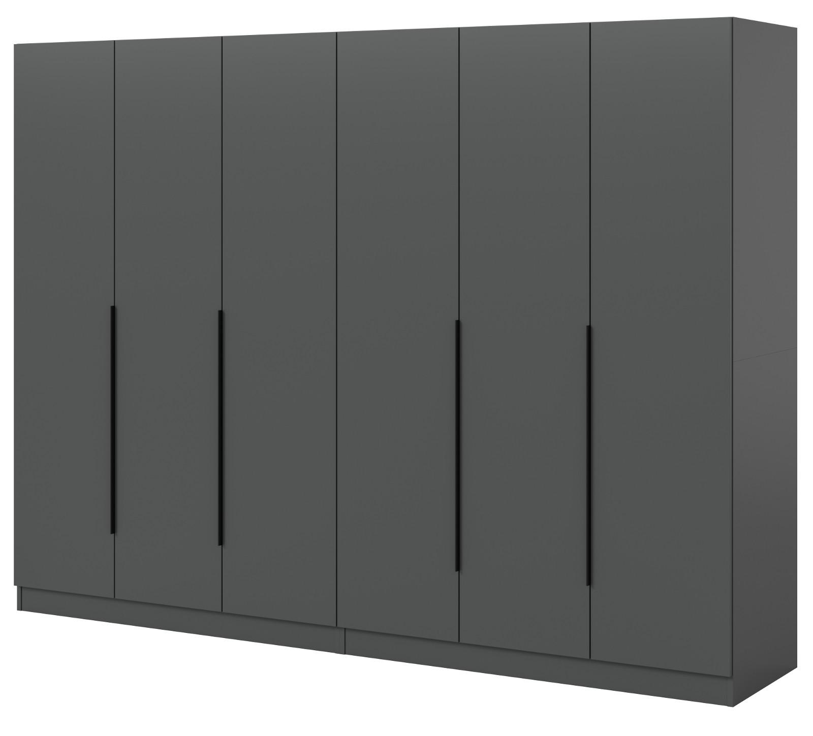 KLEIDERSCHRANK grau 6-türig 240 x 181 cm, Drehtürenschrank mit Kleiderstange - Schwarz/Grau, Holzwerkstoff/Kunststoff (240/181/52cm) - Inn.Furn