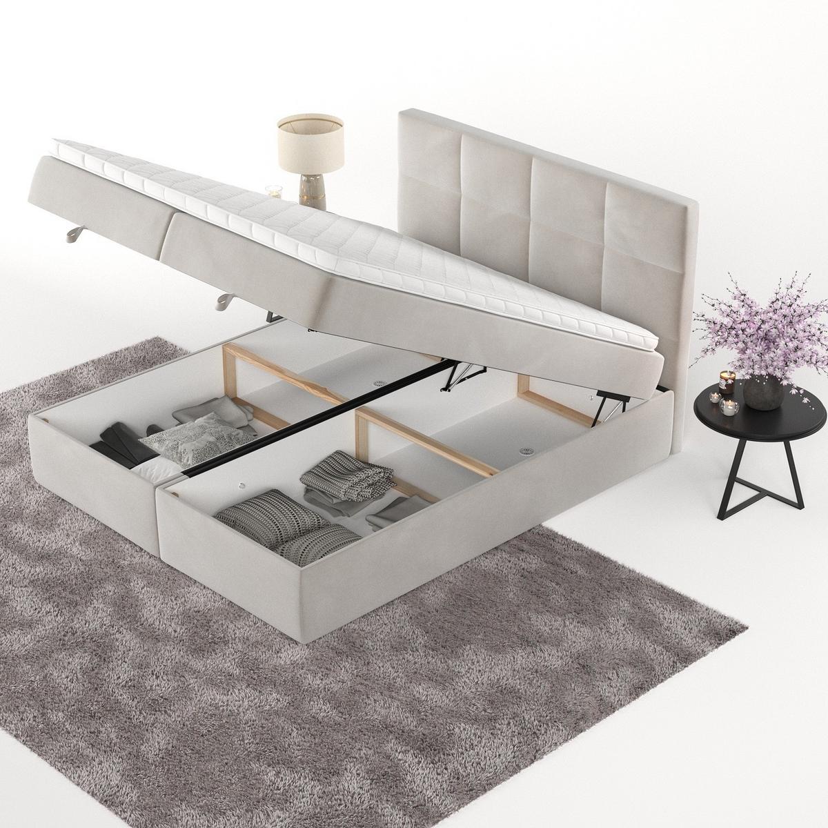 BOXBETT Velto 180/200 cm Hellbeige im Paros Stoff - Beige/Schwarz, Holz/Holzwerkstoff (180/200cm) - AltaBeds