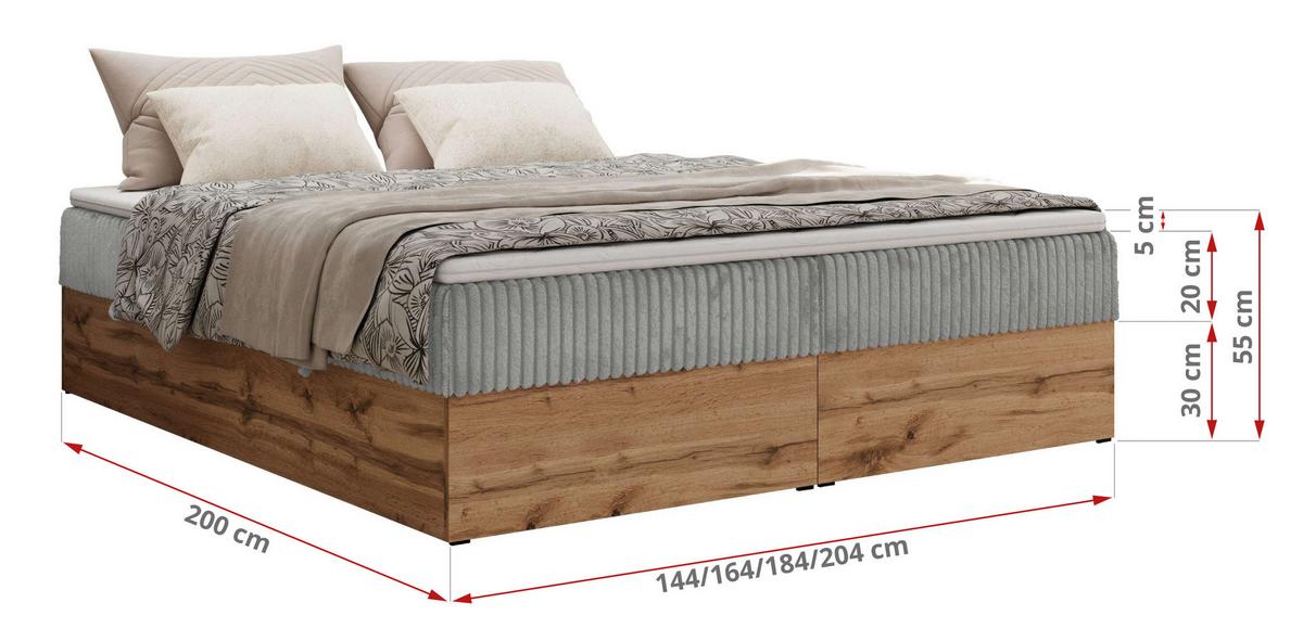 BOXBETT WOOD ZERO 200/200 - Hellgrau Cord - H4 - Topper T25 - Hellgrau, Textil (200/200cm) - MKS
