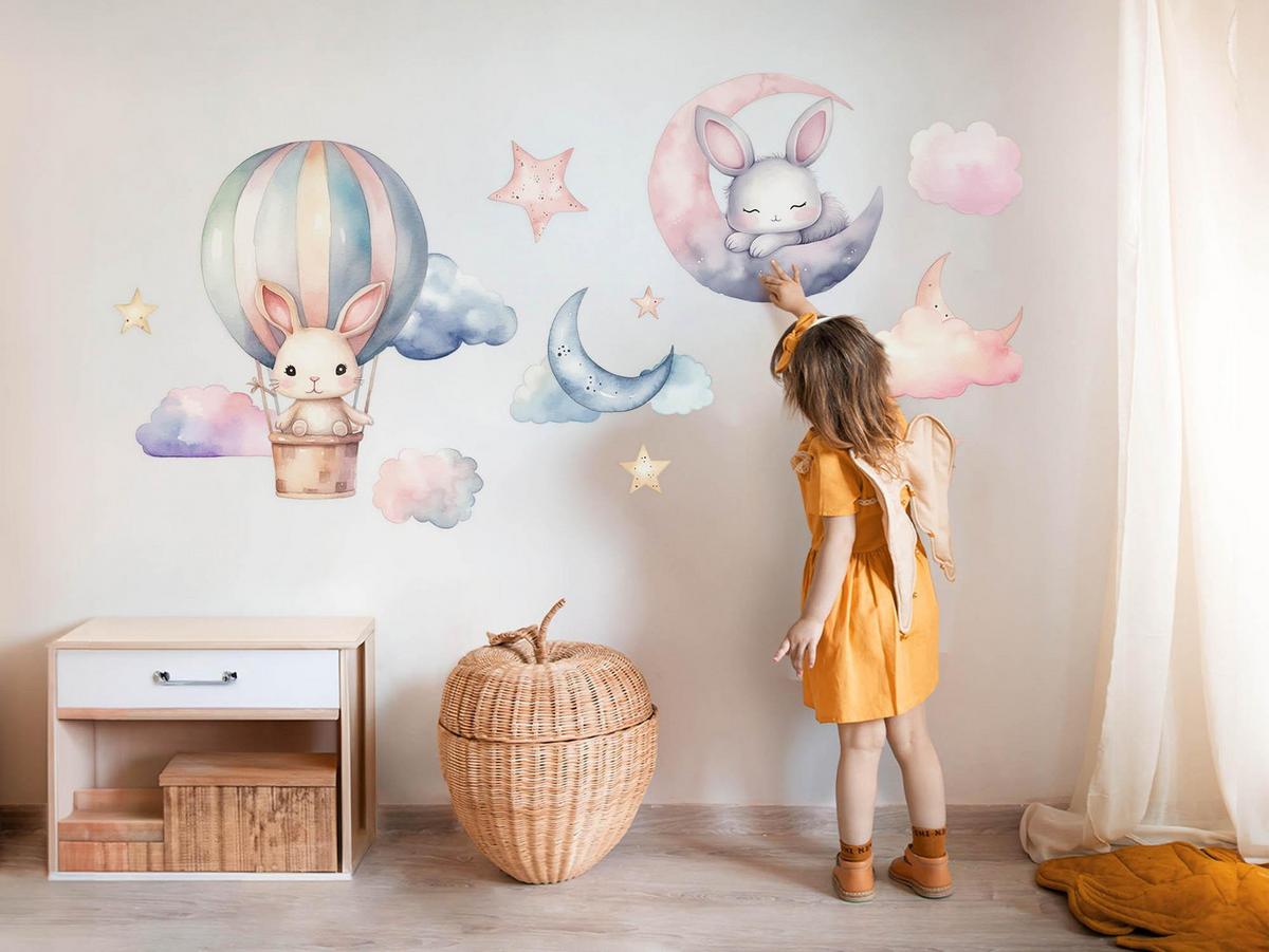 AUFKLEBER 60x80 cm Hasen und Ballon - Pink, Kunststoff (60/80/0.1cm) - TULUP
