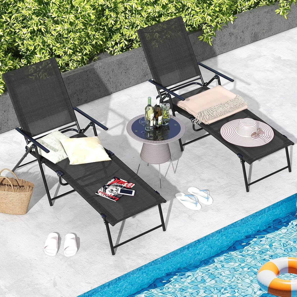 SONNENLIEGE Schwarz(2er-Set) - Schwarz, Metall (189/65/64cm) - COSTWAY