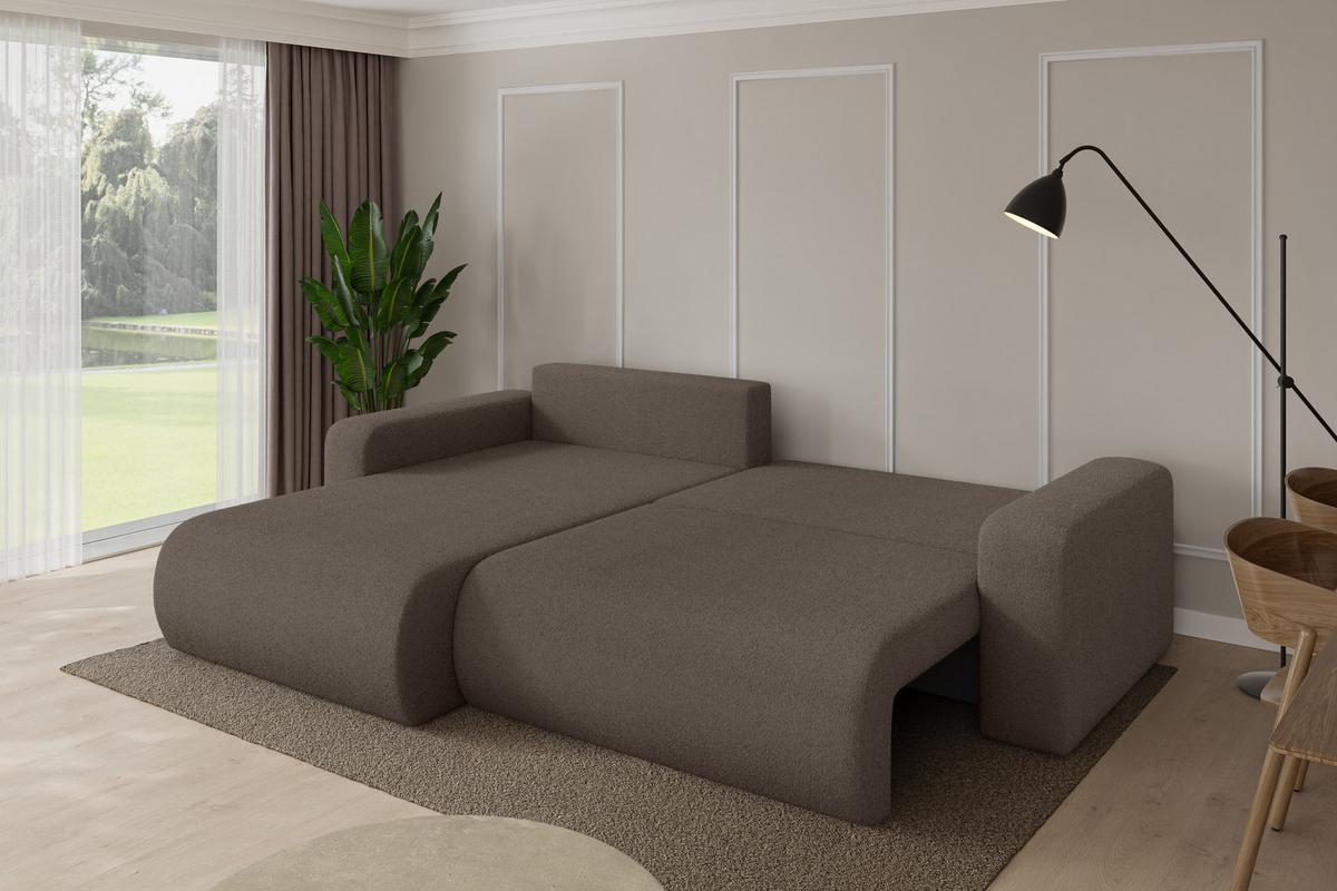 ECKSOFA mit Schlaffunktion Ottomane Links BERY-L 276x193x88 Braun Bouclé - Schwarz/Braun, Holzwerkstoff/Kunststoff (276/193cm) - ALTDECOR