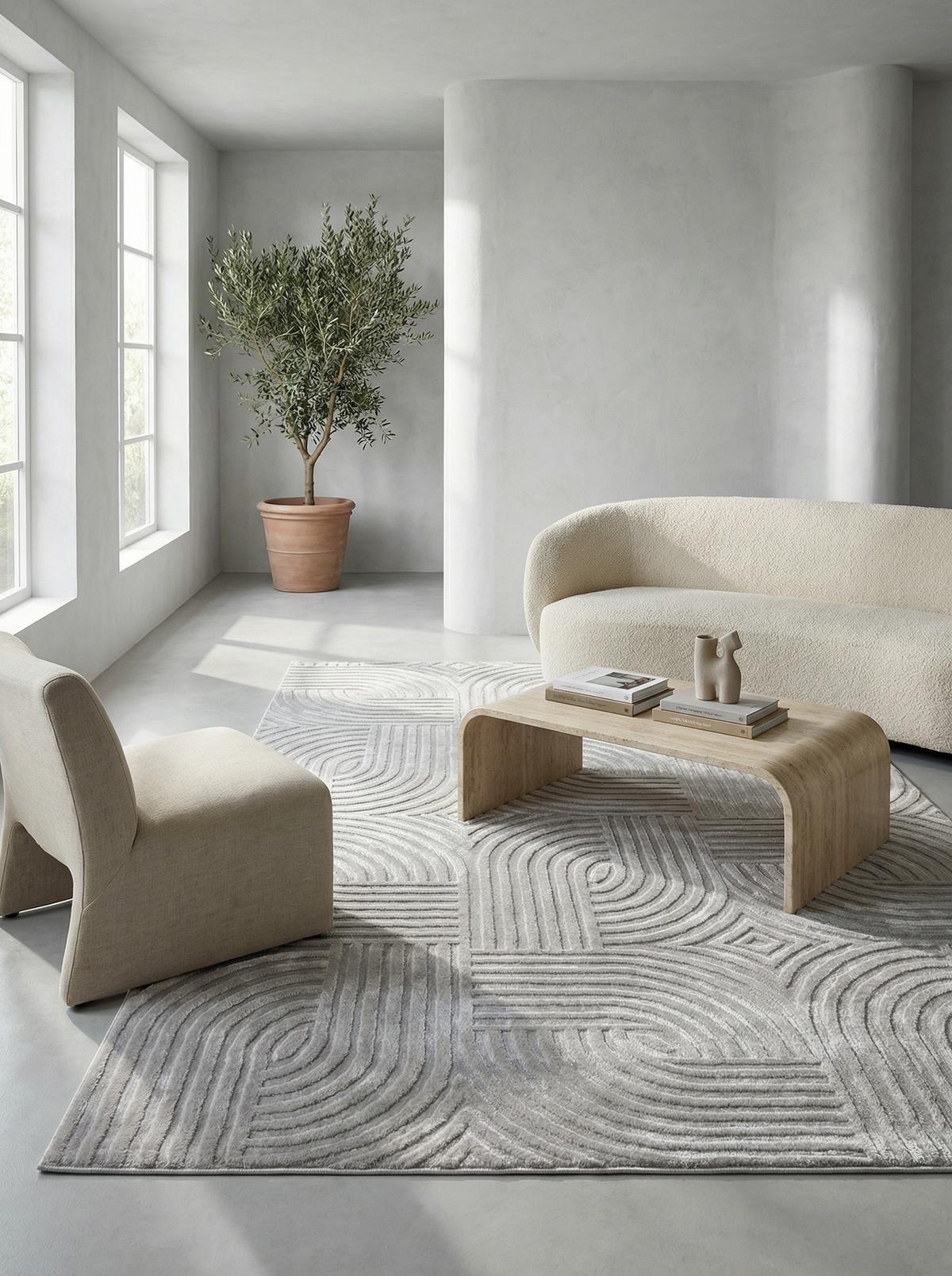 TEPPICH Kurzflor ILLER in Silber, mit 3D-Design, aus Jute, 140 x 200 cm - Silberfarben, Textil (200/140cm) - KADIMA DESIGN