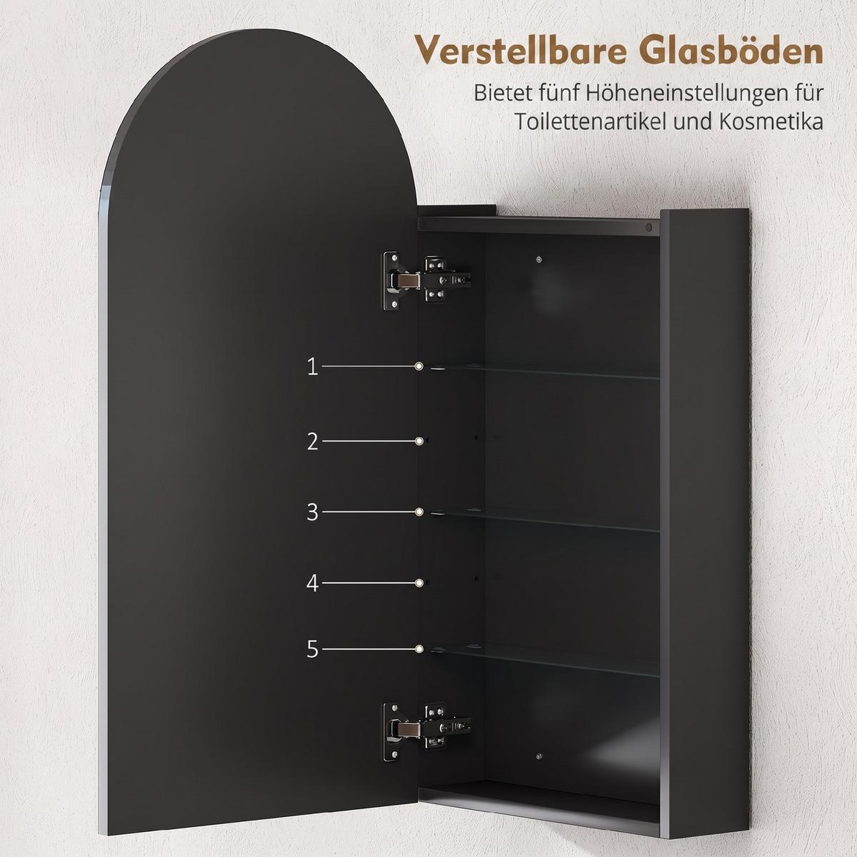 HÄNGENDER Badschrank mit Regalen - Schwarz/Weiß, Glas/Holzwerkstoff (12/80/40cm) - HOMCOM