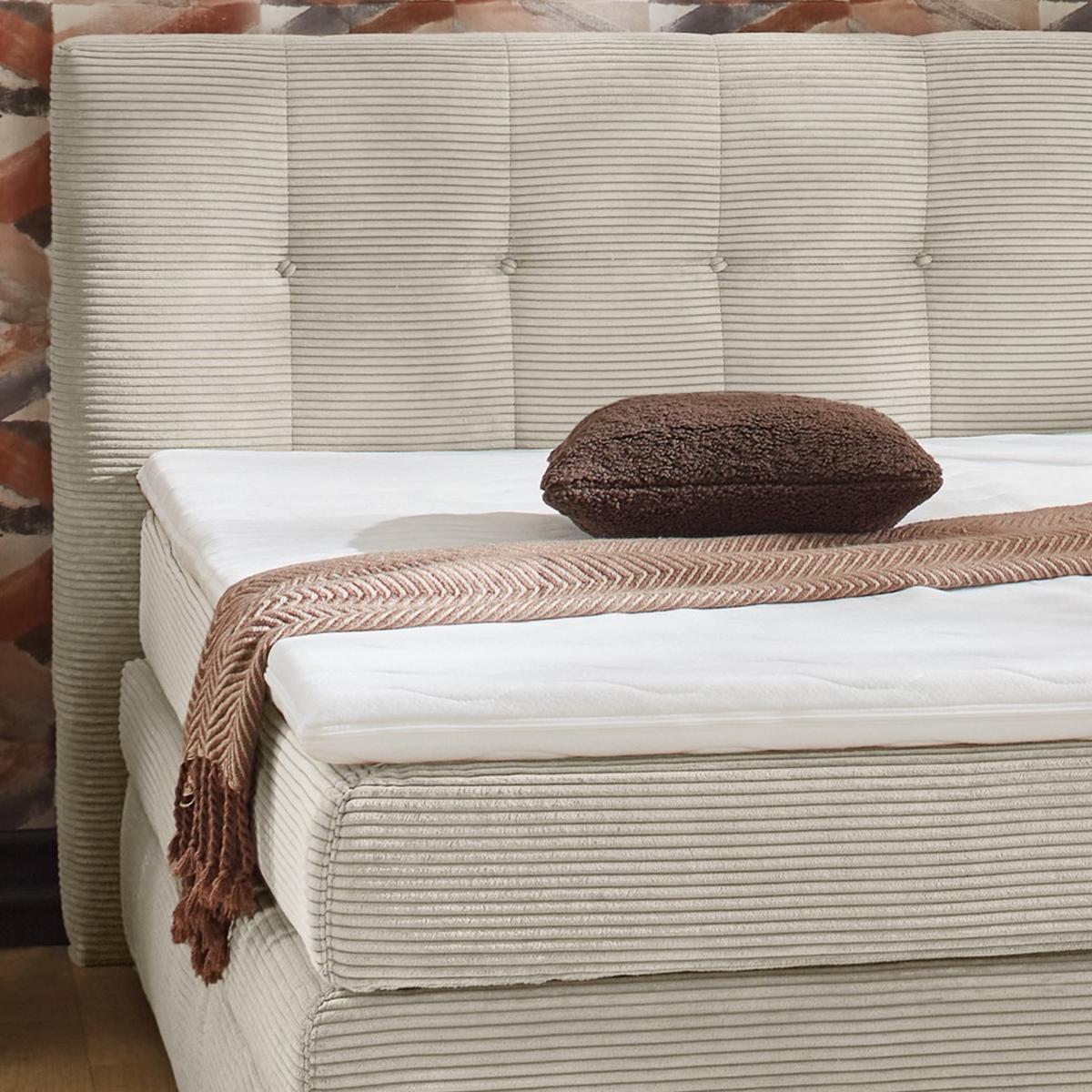 BOXSPRINGBETT 180x200 cm, 7-Zonen-Tonnentaschen-Federkernmatratzen H3, Topper, Bonell-Federkern, 2 Bettkästen, Cord Beige Grau / 20039 - Greige/Schwarz, Kunststoff/Textil (180/200cm) - luma-home