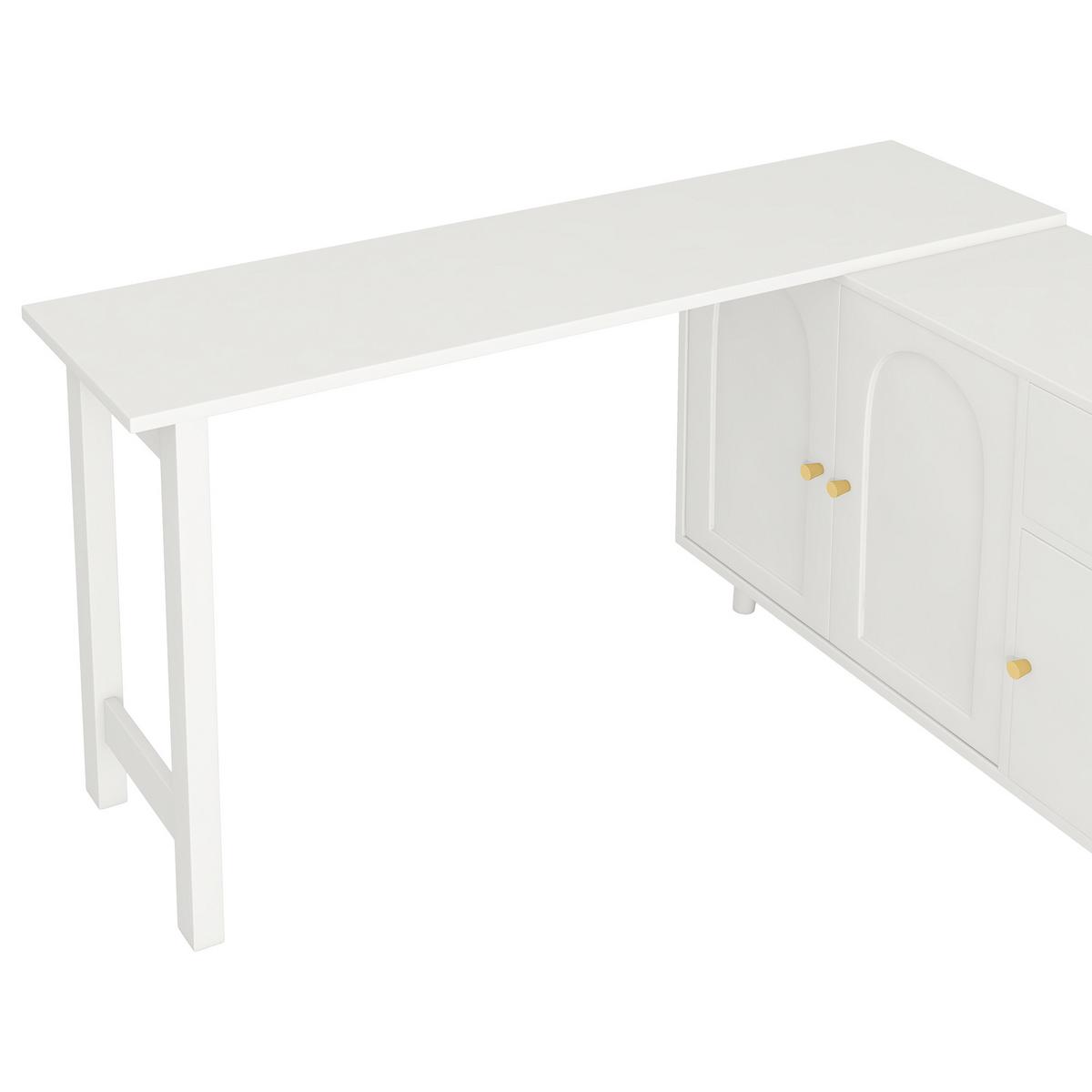 SCHREIBTISCH 360° Drehbar Weiß mit Sideboard 3 Türen & 1 Schublade - Weiß, Holzwerkstoff (40/120/74.5cm) - Urban Meuble