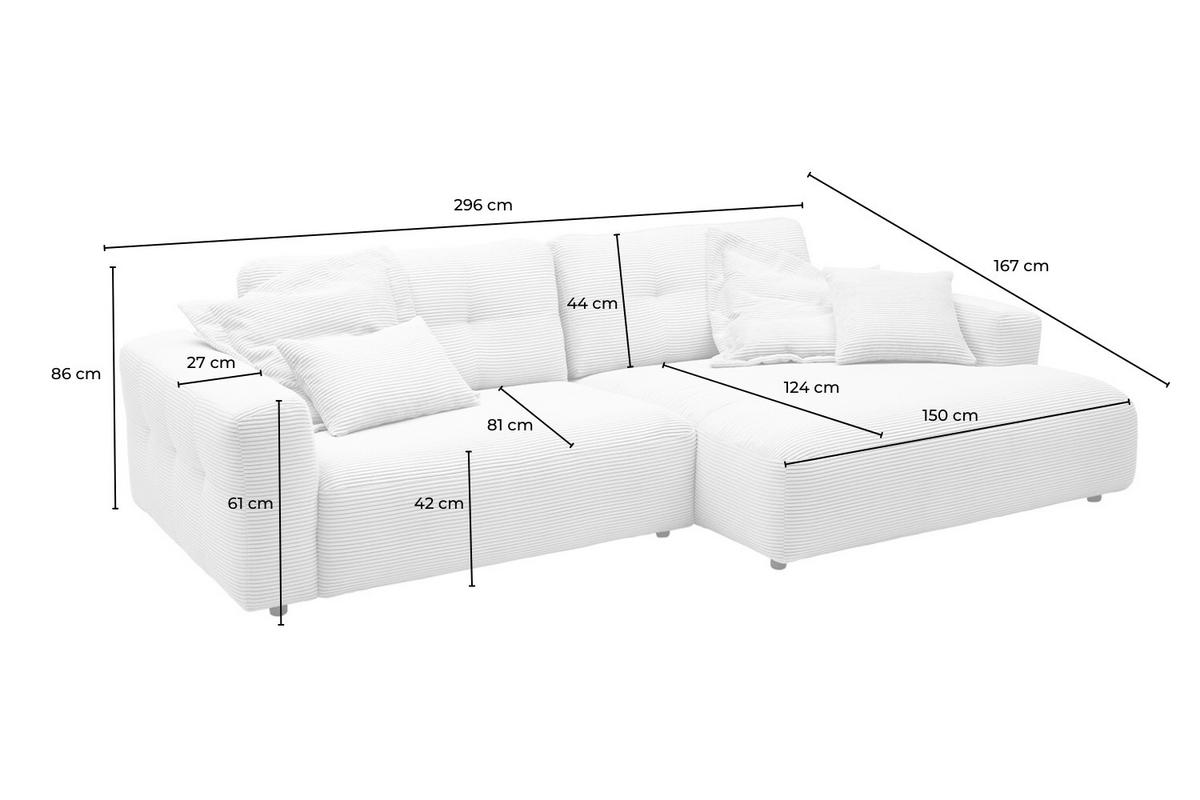 ECKSOFA XL MIKA Hellblau Cord - Schwarz/Hellblau, Kunststoff/Textil (296/167cm) - KAWOLA