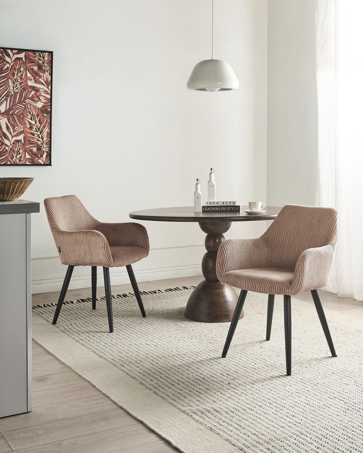 ESSZIMMERSTUHL 2er Set Cord Beige Mori - Beige, Textil/Metall (56/83/64cm) - Beliani