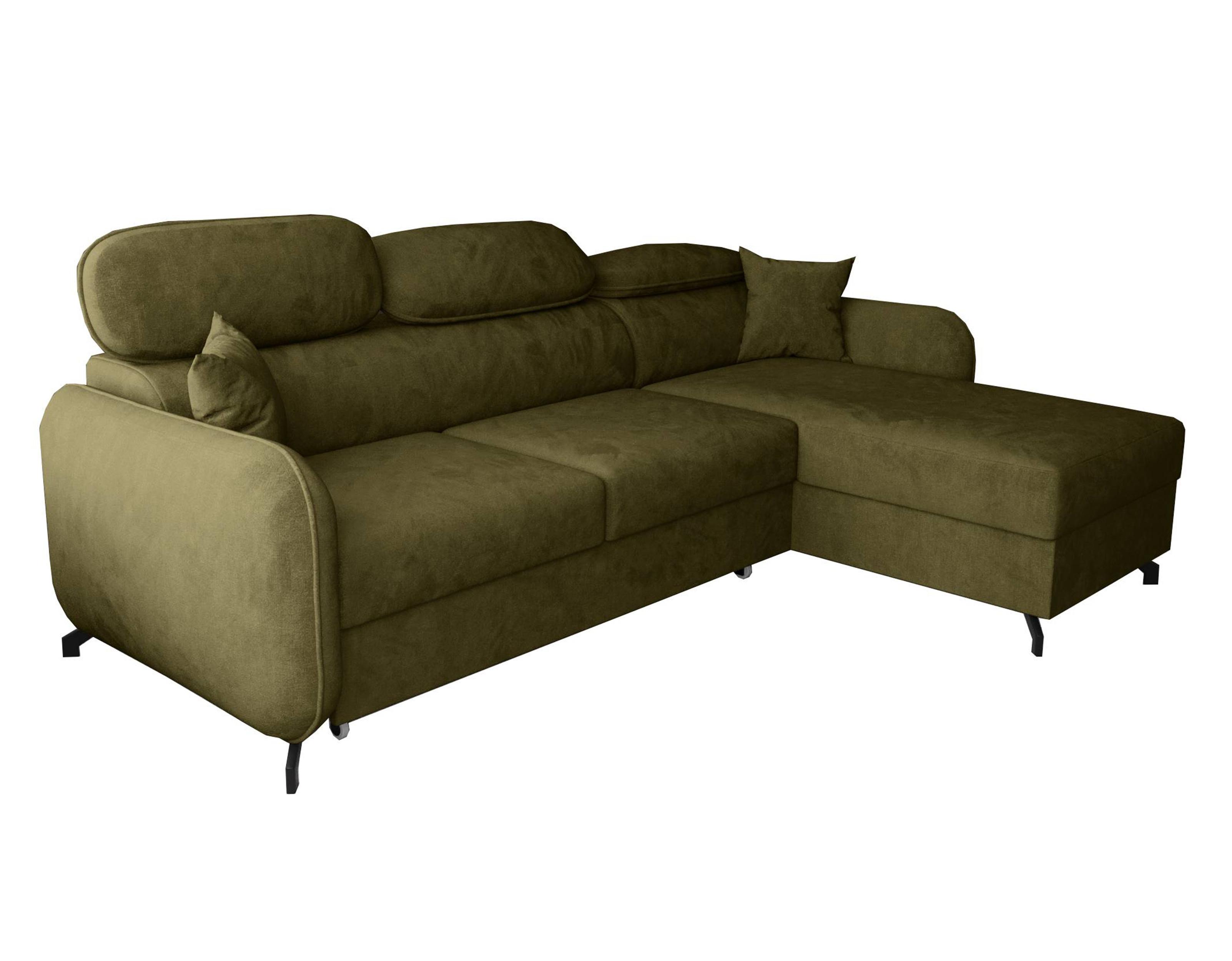 ECKSOFA L Form Ribella 5 Olivgrün 265/180/100 cm Rechts mit Schlaffunktion - Schwarz/Grün, Textil/Metall (265/180cm) - AX Living