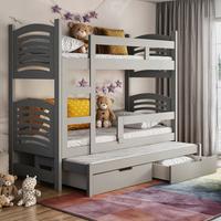ETAGENBETT FÜR 3 PERSONEN MIT MATRATZEN Cami 75x180 cm - Grau, Holz (75/180cm) - Selsey