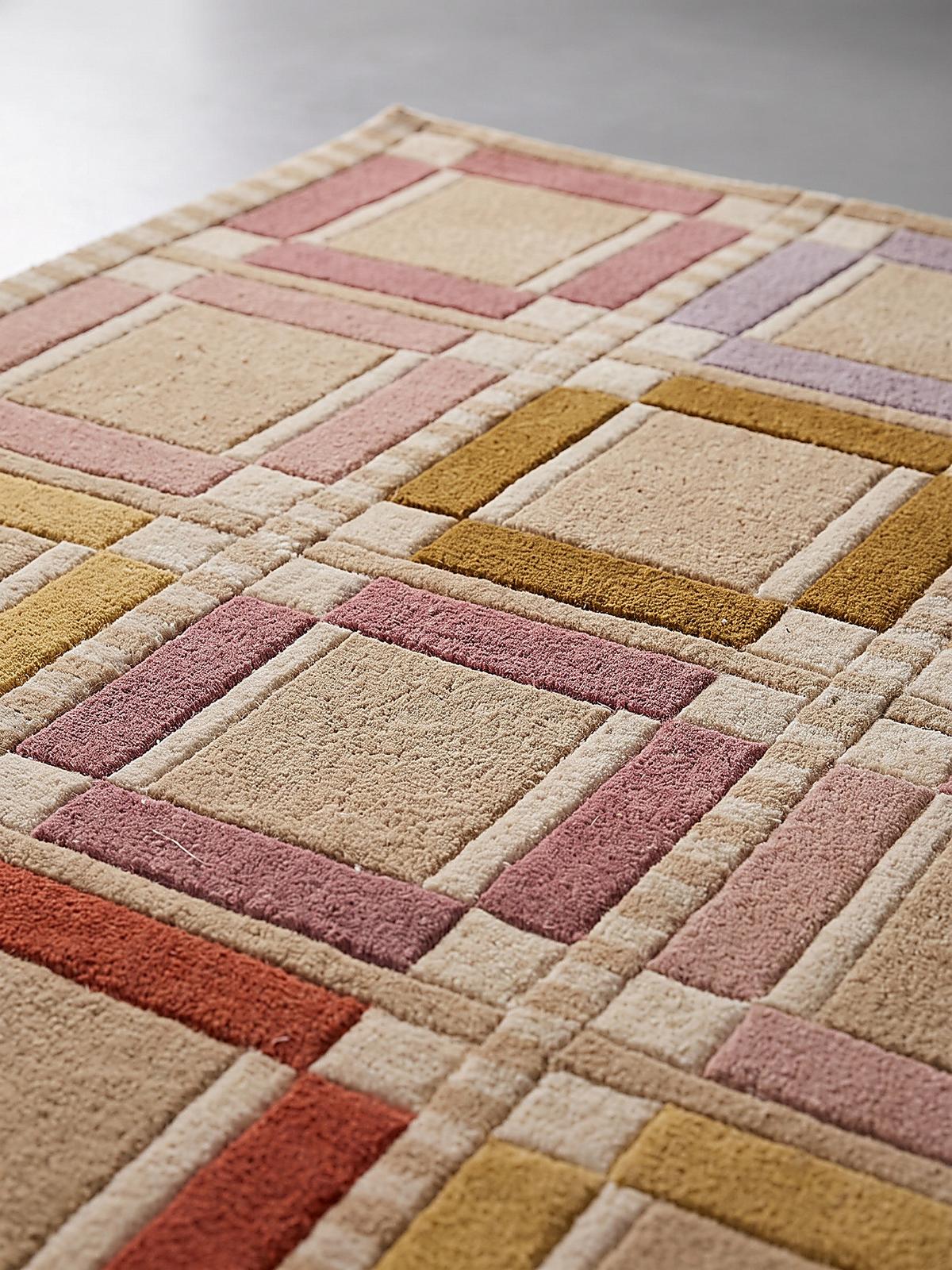 TEPPICH aus Wolle, handgetuftet, ORRIN, in Multicolor-Pastell, Fensterkaro-Raster, 140 x 200 cm - Multicolor, Textil (140/200cm) - KADIMA DESIGN