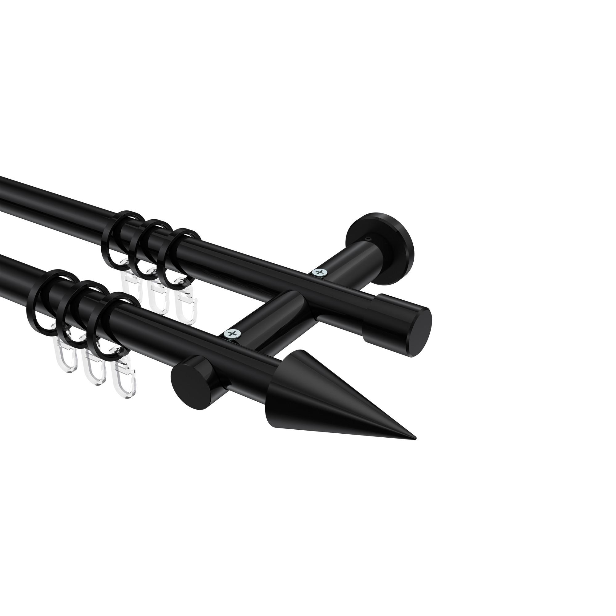 GARDINENSTANGE Platon Savio 360 cm (geteilt in 2 x 180 cm), 2-läufig, 20 mm Ø Schwarz - Schwarz, Metall (360cm) - INTERDECO