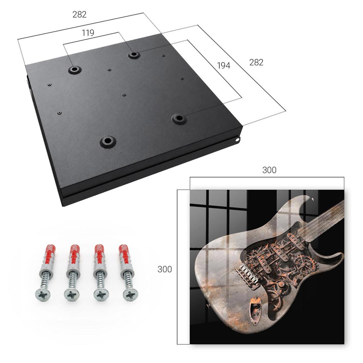 SCHLÜSSELBOX Schwarz 30x30 cm- Türöffnung nach rechts - Mechanische Gitarre - Grau, Metall (30/30/5cm) - TULUP