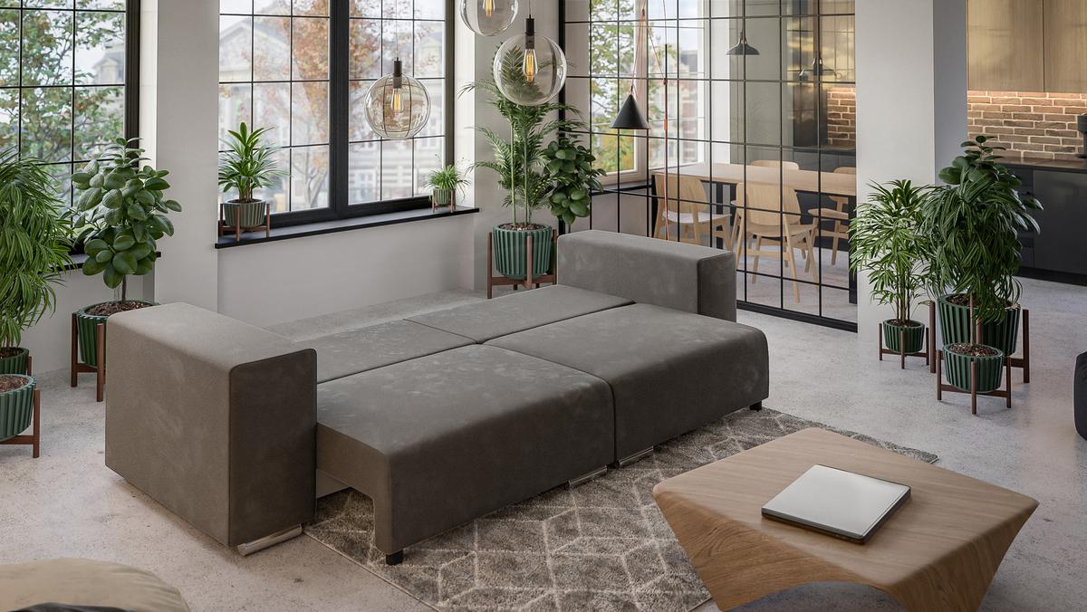 BIGSOFA Kami Microfaser Khaki - Dunkelbraun/Silberfarben, Kunststoff/Textil (290/80/110cm) - S-Style