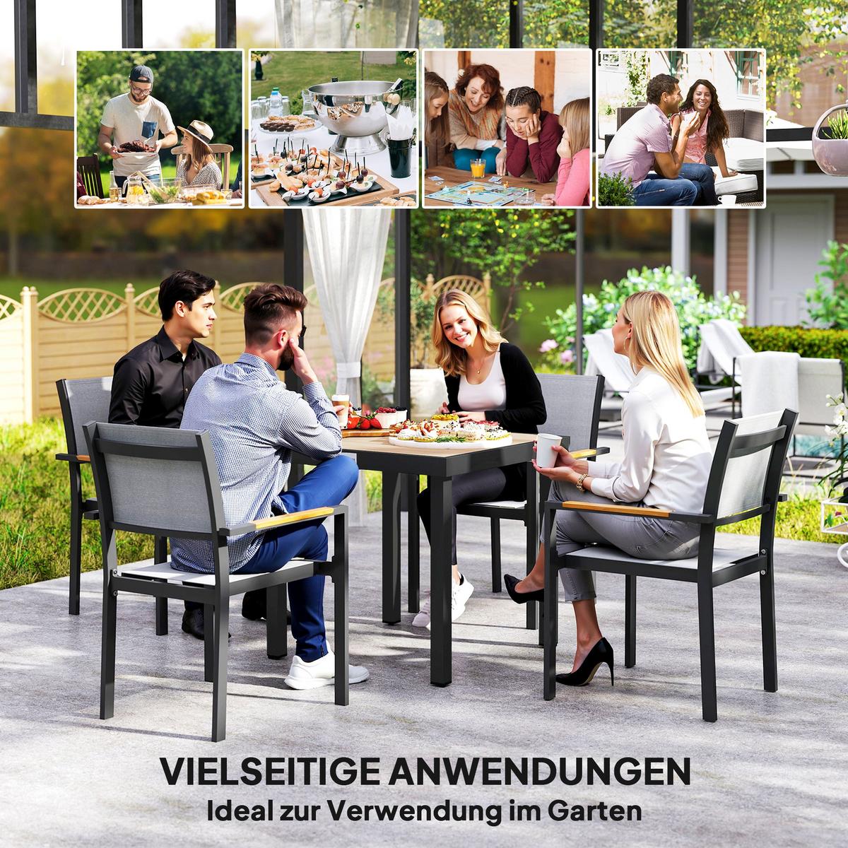 GARTENTISCH, Naturholz, Aluminium - Naturfarben, Metall (78/78/74cm) - Outsunny