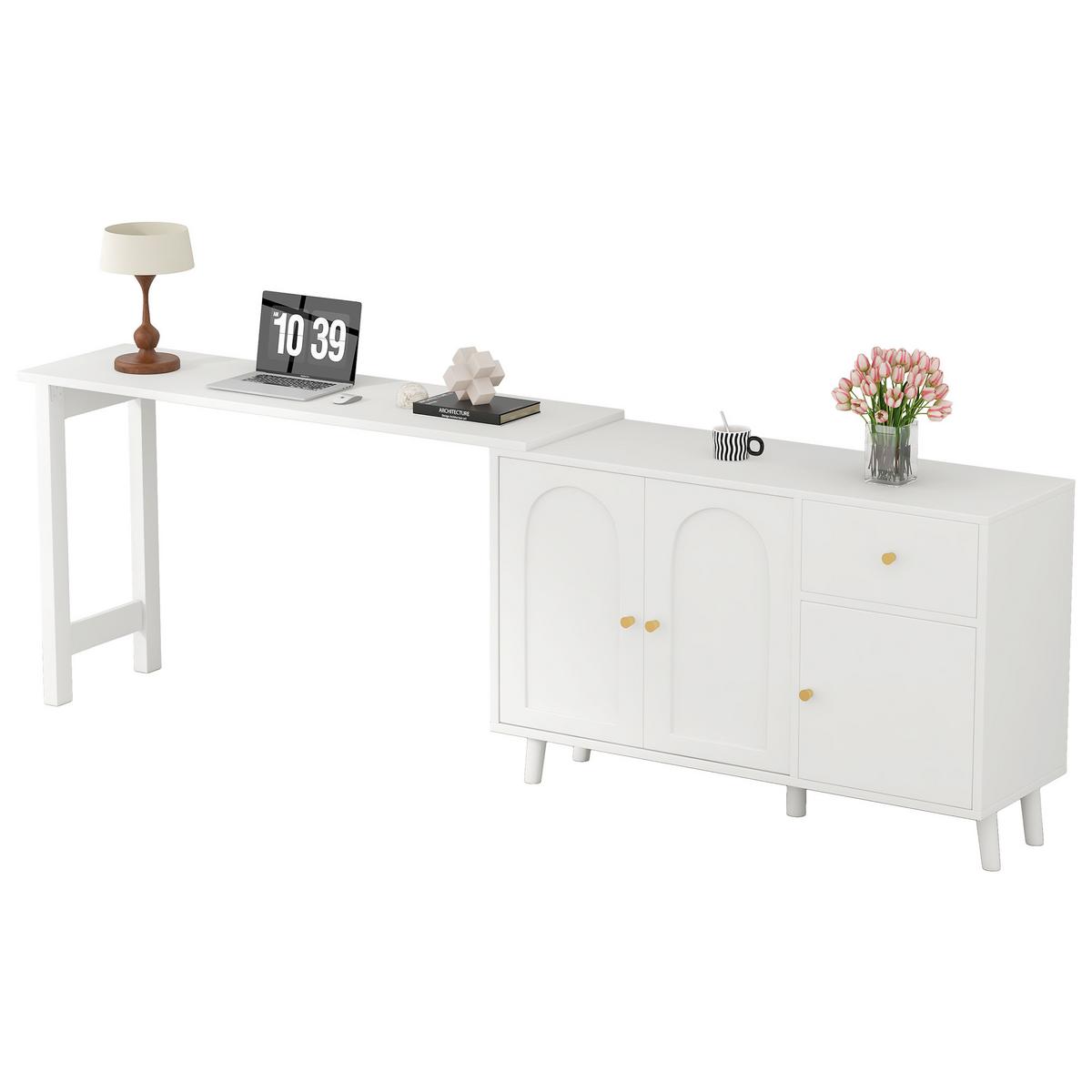 SCHREIBTISCH 360° Drehbar Weiß mit Sideboard 3 Türen & 1 Schublade - Weiß, Holzwerkstoff (40/120/74.5cm) - Urban Meuble