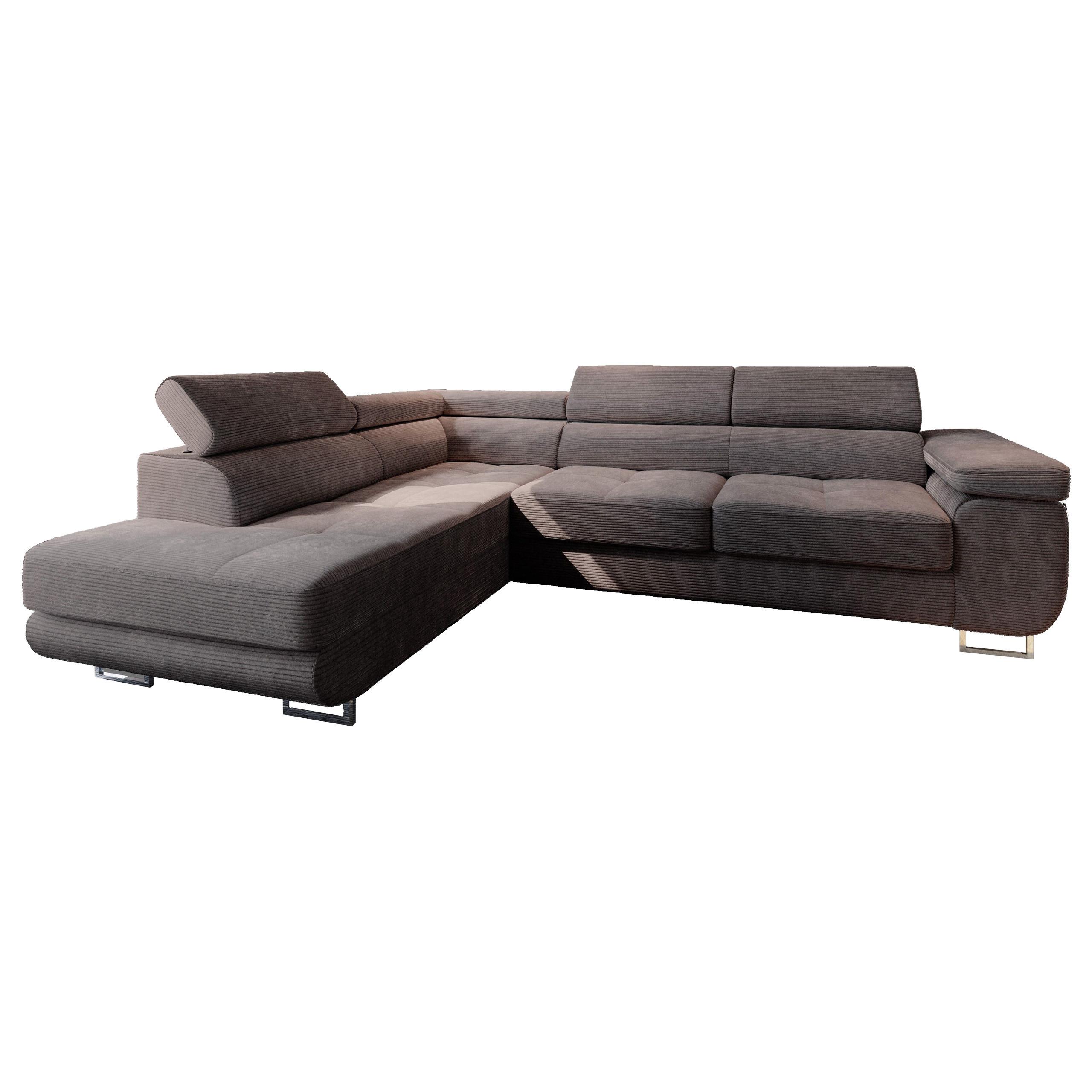 ECKSOFA APIRO L-S Braun Kordstoff mit Schlaffunktion - Silberfarben/Braun, Holz/Textil (276/202cm) - MASSENO