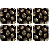 GLASUNTERSETZER 6er-Set Eier - Gold - Muster Tischset für Gläser 10x10 cm - Schwarz, Naturmaterialien (10/0.2cm) - MuchoWow