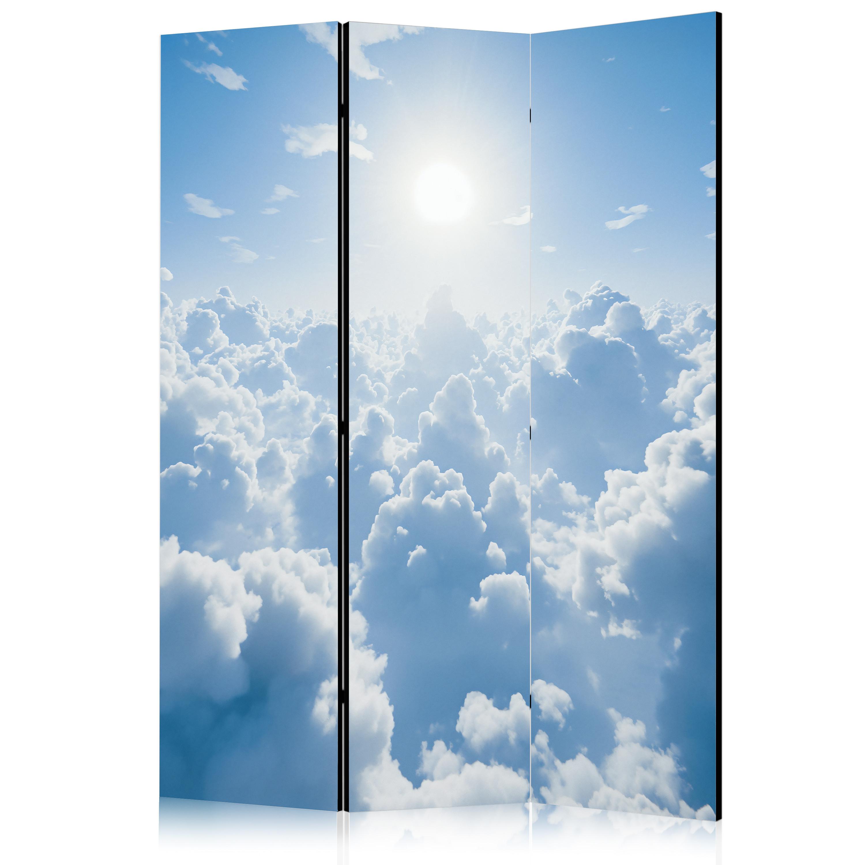 PARAVENT Akustik 3-tlg 135x172 cm Sonne Himmel und Wolken - Blau, Holz/Textil (135/172/3cm) - Muralo