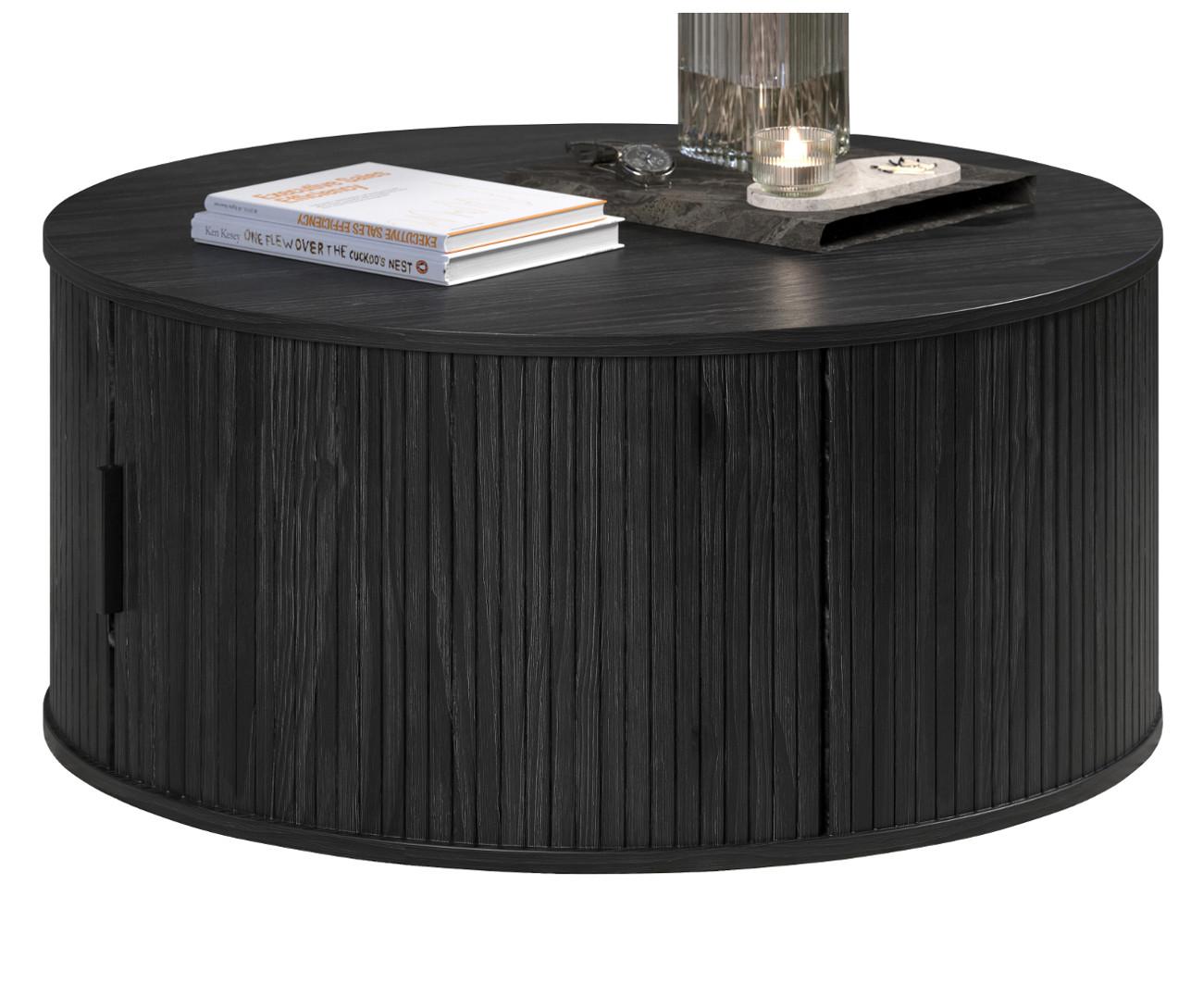COUCHTISCH Esche schwarz rund 80 cm, Beistelltisch mit Stauraum - Schwarz, Holzwerkstoff/Kunststoff (80/80/36cm) - Top.Furn