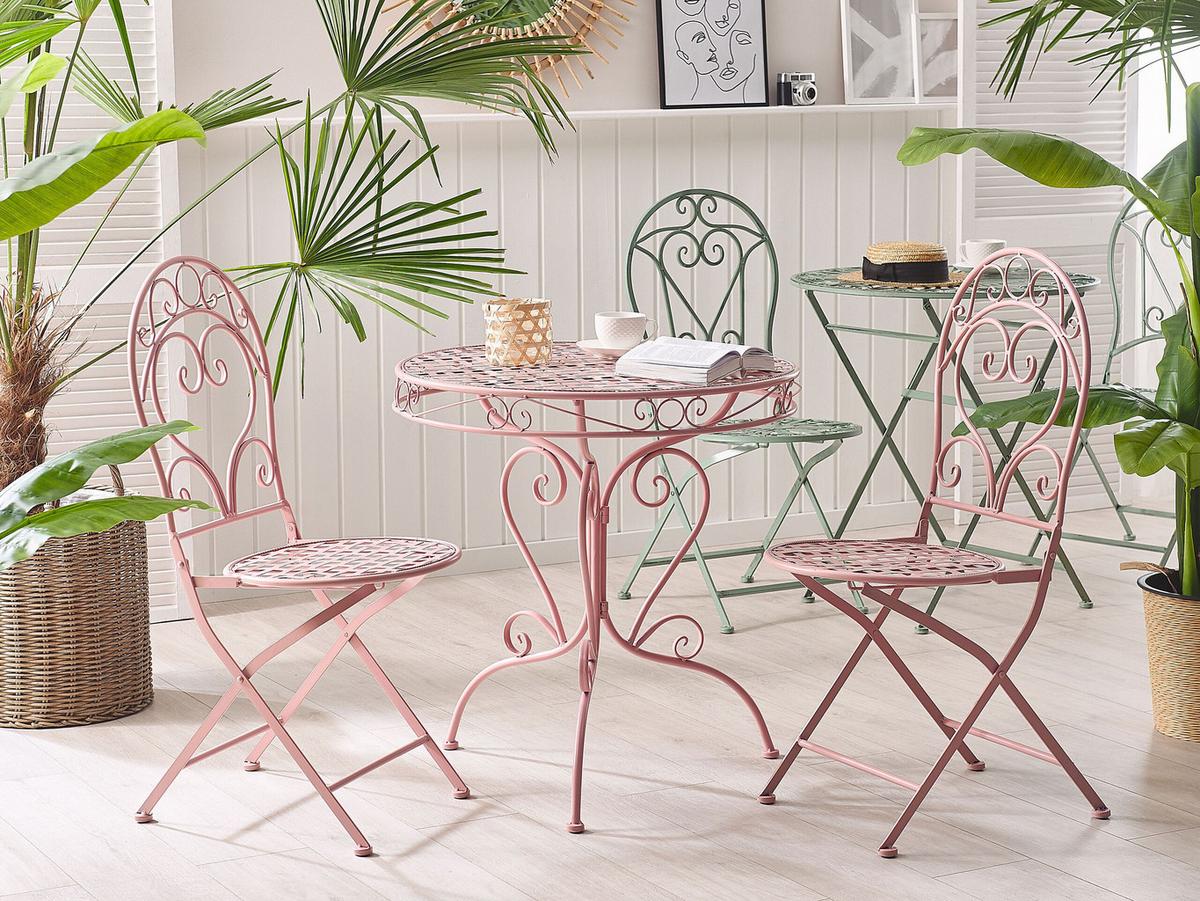 GARTENSTUHL 2er-SET Metall rosa zusammenklappbar Albinia - Pink, Metall (42/94/55cm) - Beliani