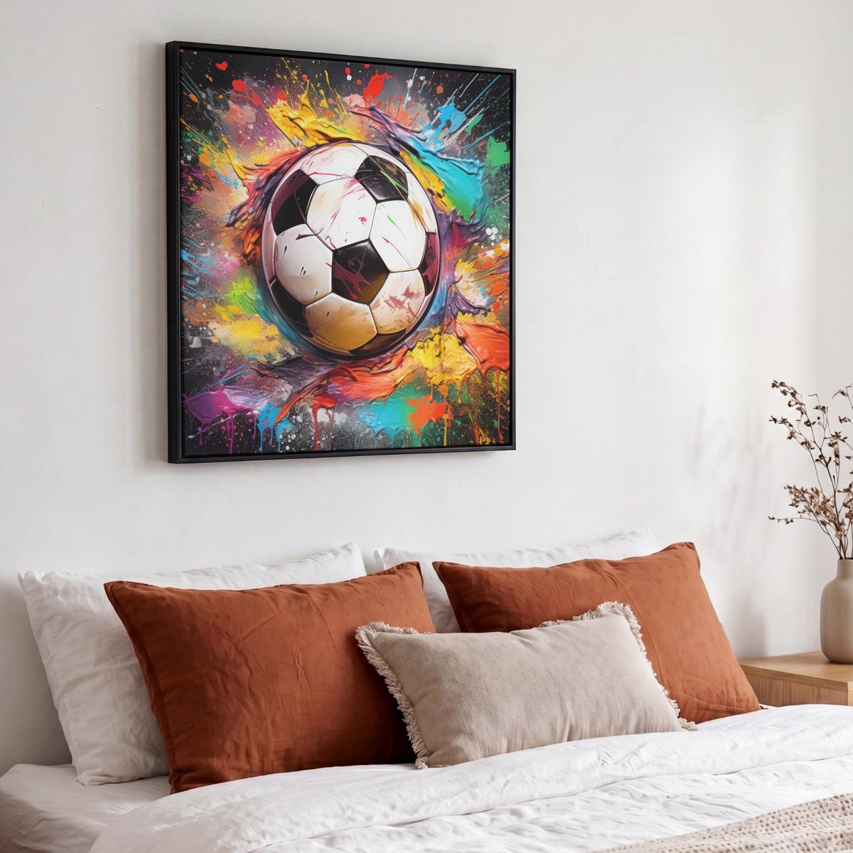 LEINWAND Bilder mit Rahmen - Fußball - Farbe - Farben - Schwarz - Weiß - 50x50 - Weiß, Textil (50/50cm) - MuchoWow